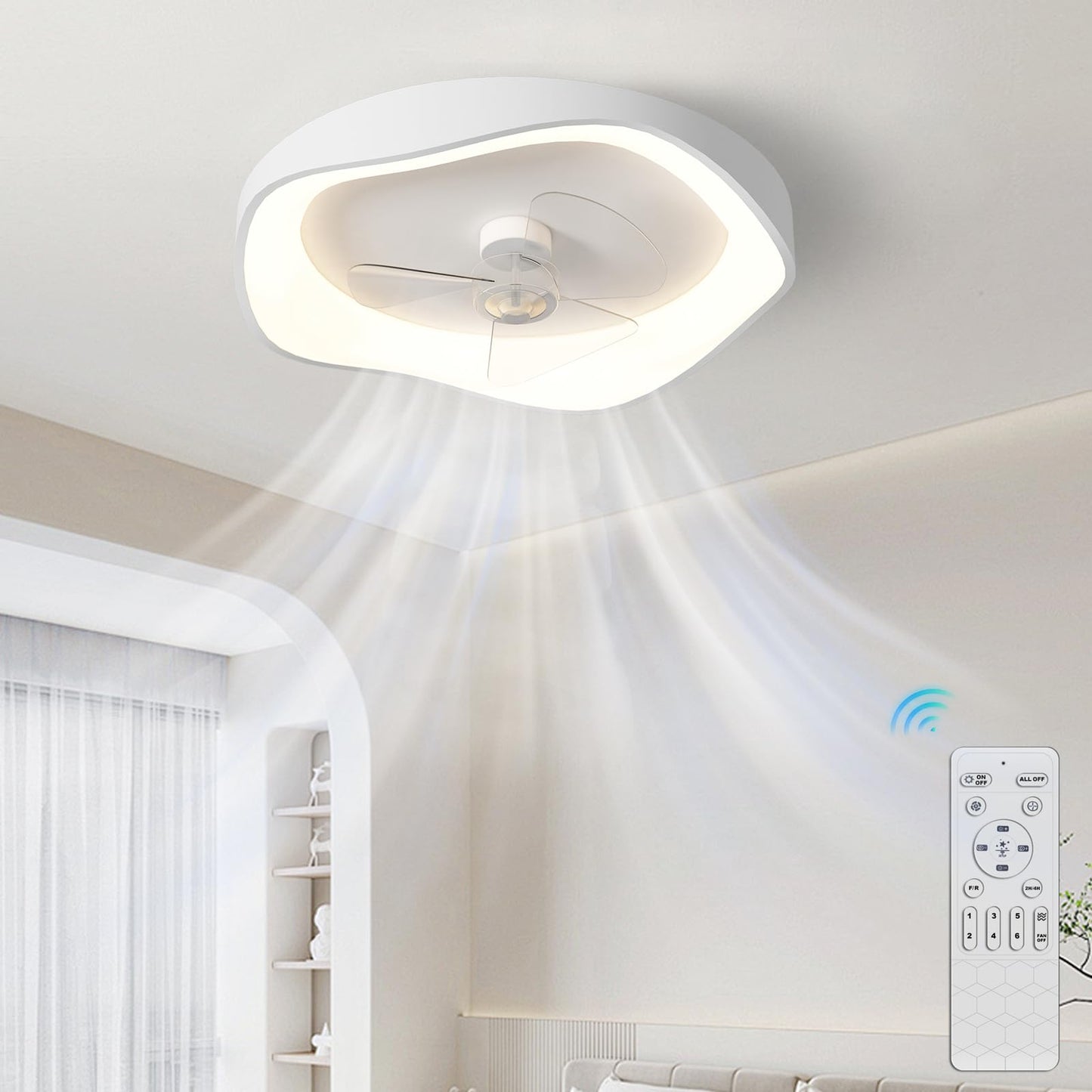 Ventilateur Plafond avec Lumiere, Lustre Ventilateur de Plafond, 6 Vitesses Réversible Silencieux, Gradation 3 Couleurs et APP/Télécommande Minuteur, pour Chambre, Salon, Cuisine
