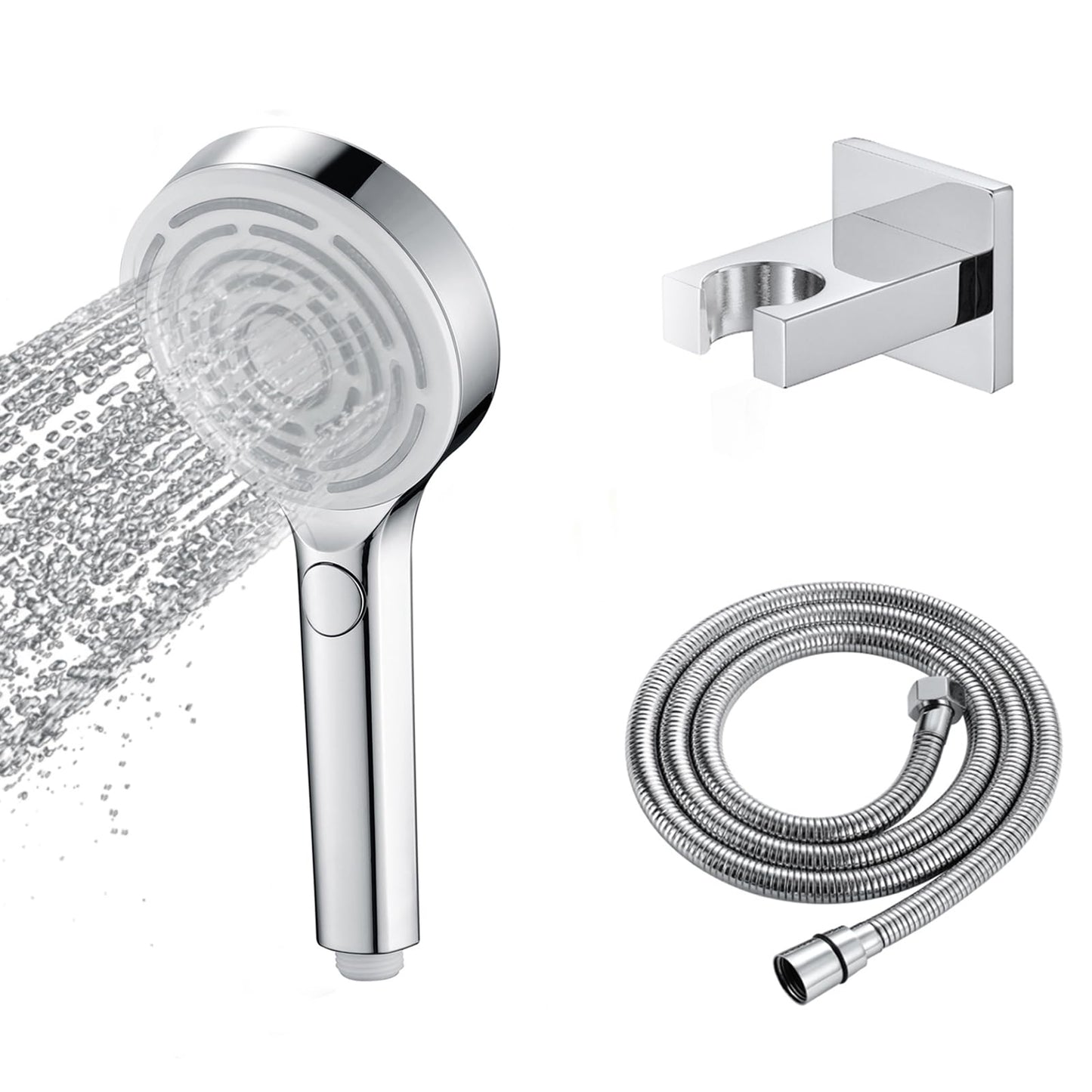 Pommeau de Douche, Pommeau de Douche Economie Deau Mural Pommeau Douche Anti Calcaire Pommeau de Douche Haute Pression Pommeau de Douche ABS avec Acier Inoxydable Tuyau