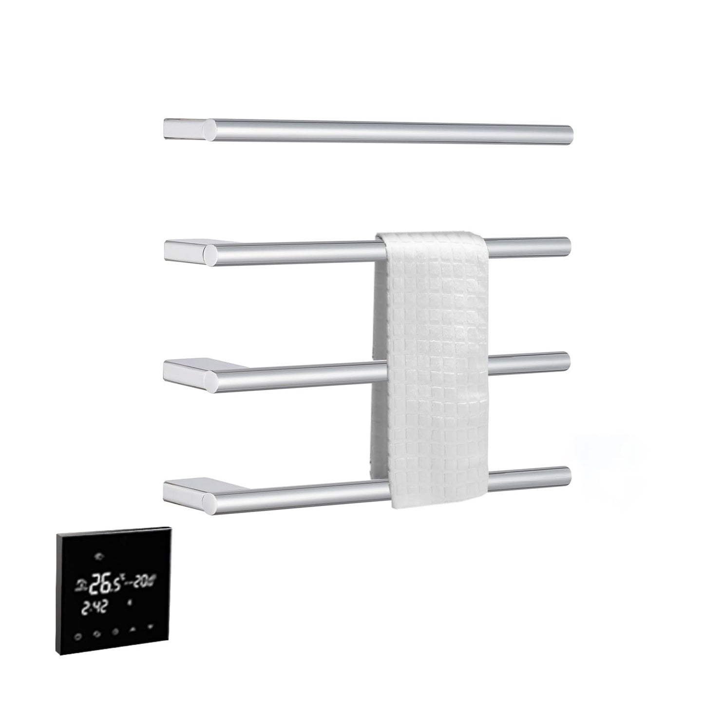 OihPaw Sèche-serviette électrique 55W Radiateur Porte-Serviettes 600×480mm avec, Affichage LED et minuterie Acier Inoxydable Porte Serviettes Electrique