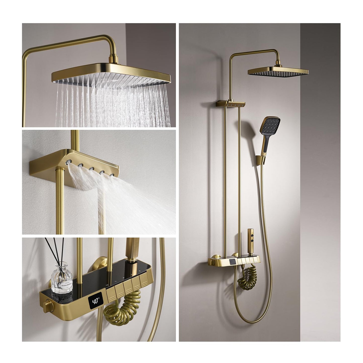 OihPaw Système de Douche Thermostatique,Colonne de Douche avec Affichage de la Température,Pulvérisateur d'épaule,Douche Bidet,Robinet de Douche de Baignoire,Pommeau de Douche,Douche à main