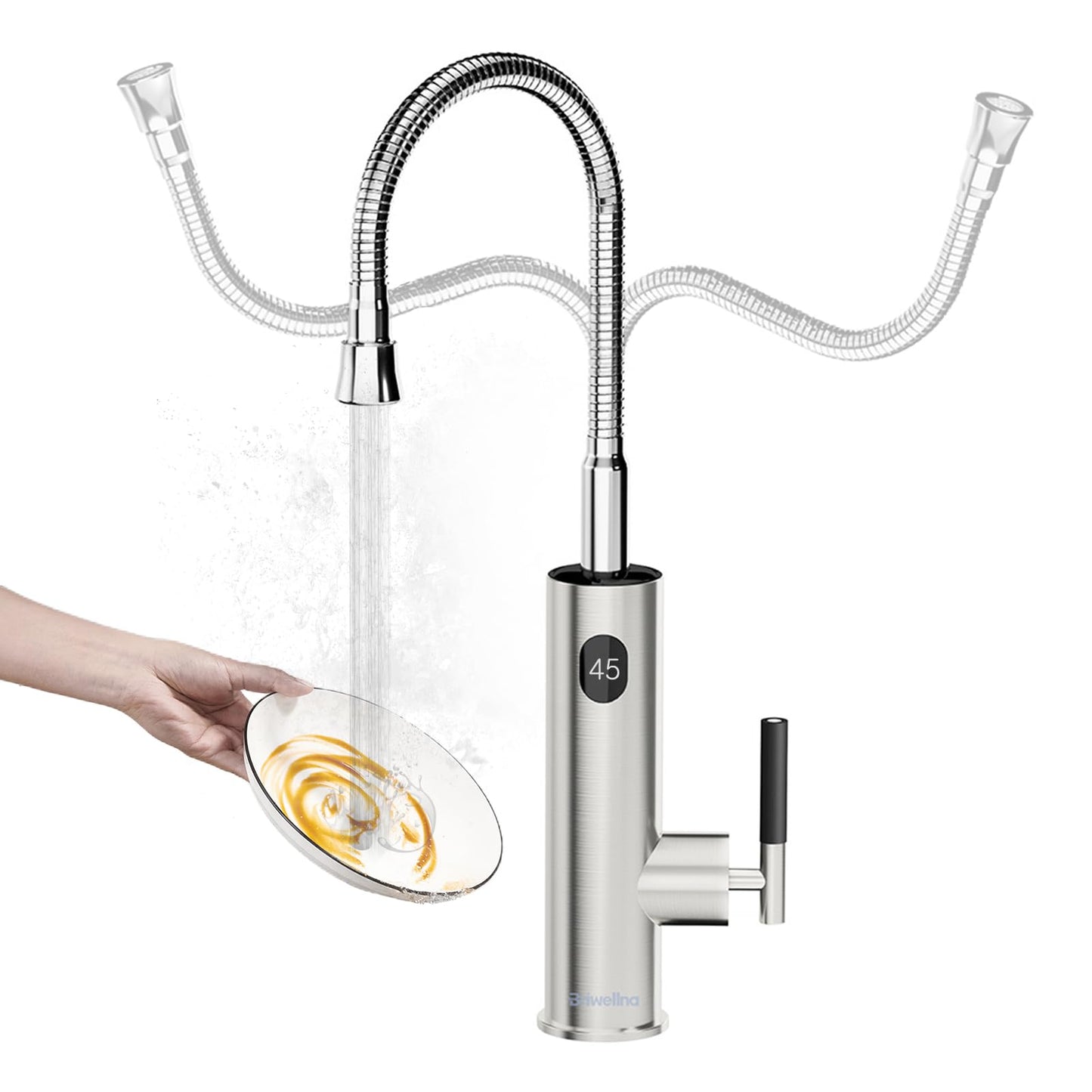 Robinet Chauffe eau Électrique Instantané 3200W, 230V Robinet Chauffant Instantané Cuisine avec Affichage de la Température LED et Flexible Bec, Rotatif à 360° Mitigeur