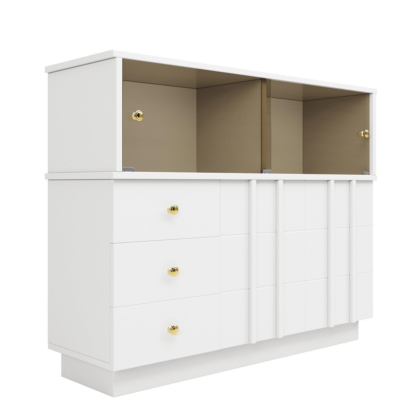 Sideboard Mit Glastür, Küchenschrank, Kommode, Modern Mehrzweckschrank für Wohnzimmer, Esszimmer Aufbewahrungsschrank 3 Schubladen, 2 Türen, Hohe Tragfähigkeit, 100 x 90.5 x 40 cm (B/H/T)