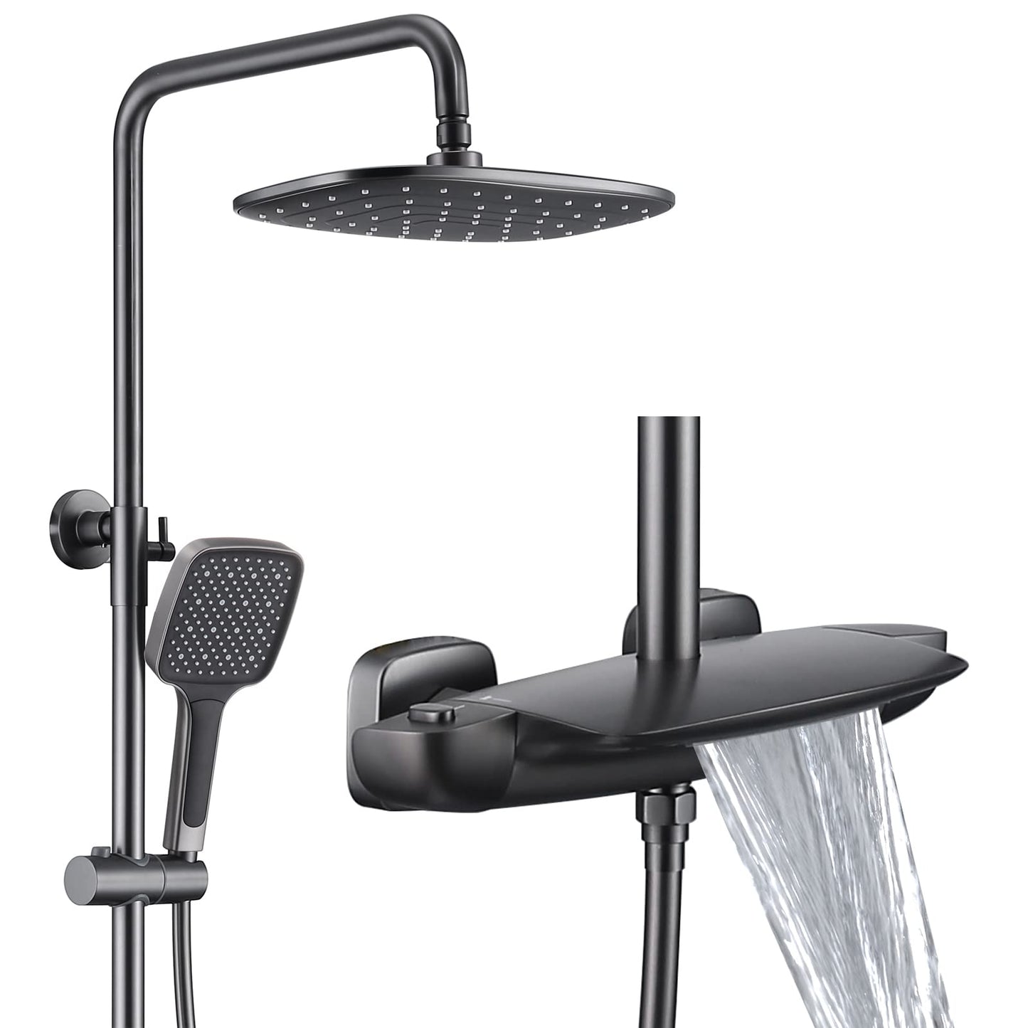 Thermostatique Colonne de Douche avec Mitigeur Système de Douche Mural Gris Pistolet Ensemble de Douche Hauteur Réglable Kit de Douche avec 32*20CM Pomme de Douche e Douchette à 3 Modes, Bec Baignoire