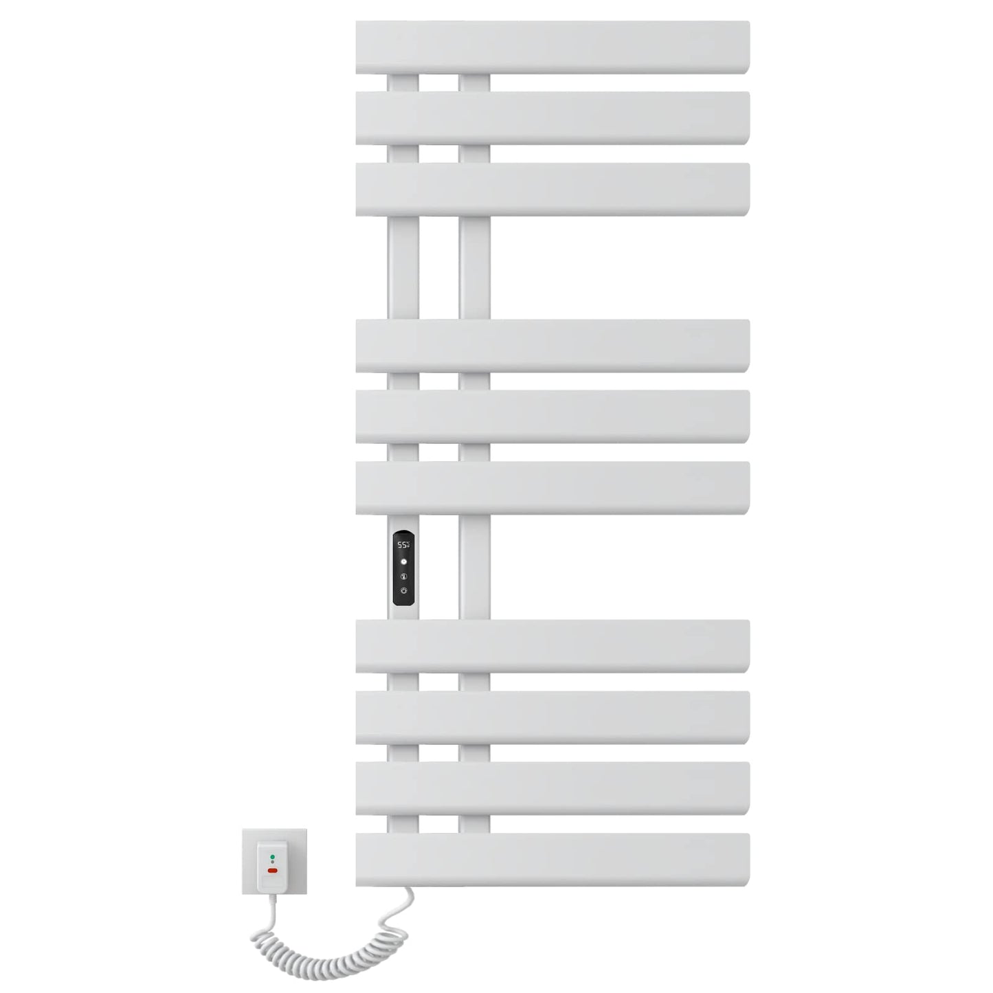 Elektrischer Handtuchhalter, 500 x 1100 mm, intelligenter thermostatischer Handtuchwärmer, wandmontierter Badezimmerheizkörper, beheizter Handtuchtrockner, energiesparend, LED-Anzeige, weiß rechts