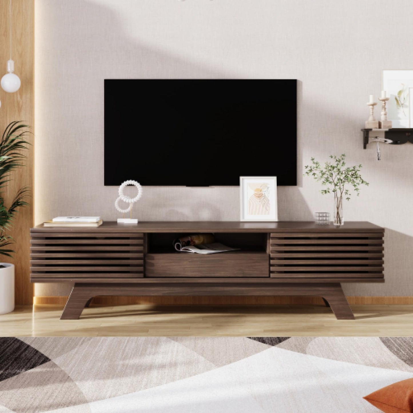 Meuble TV, Table TV avec tiroirs et armoires de Rangement, Meuble TV en Bois de Couleur rétro, Banc TV pouvant contenir jusqu'à 60-69 Pouces, Meuble TV, Meuble TV de Salon Taille 150x40x44,5 cm
