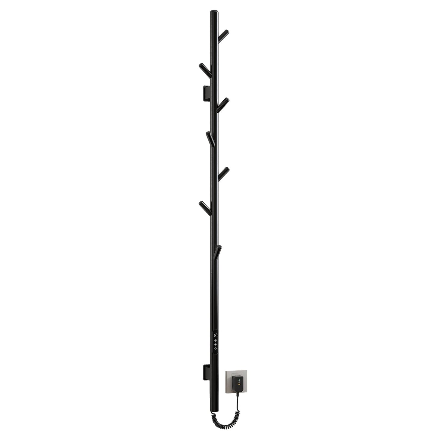 OihPaw Sèche-serviette électrique Noir Affichage Numérique 110 W Porte-Serviettes Chauffant Électrique 1500 mm Acier Inoxydable Thermostat Radiateur de Salle de Bain