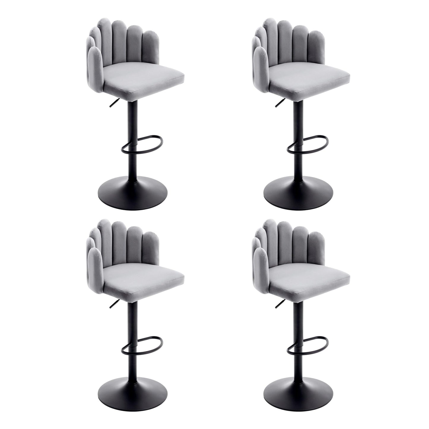 Tabouret Bar Velours Gris, Chaise de Bar lot de 4, Tabourets Réglables Hauteur (56-76 cm), Chaises Pétales avec Repose-pieds, Chaises de Loisirs Modernes, pour Restaurants, Cuisine, Comptoir, Taverne
