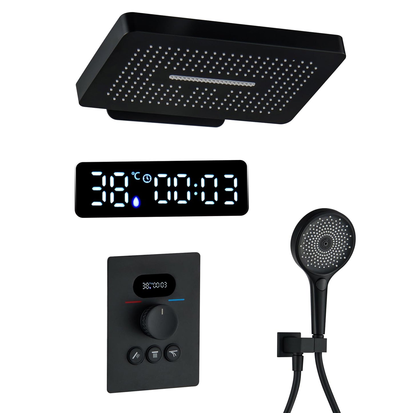 OihPaw Colonne de Douche Thermostatique Douche Encastrable Affichage Numérique Colonne de Douche Encastrable Noir Ensemble de Douche avec Pommeau de Douche,Douchette