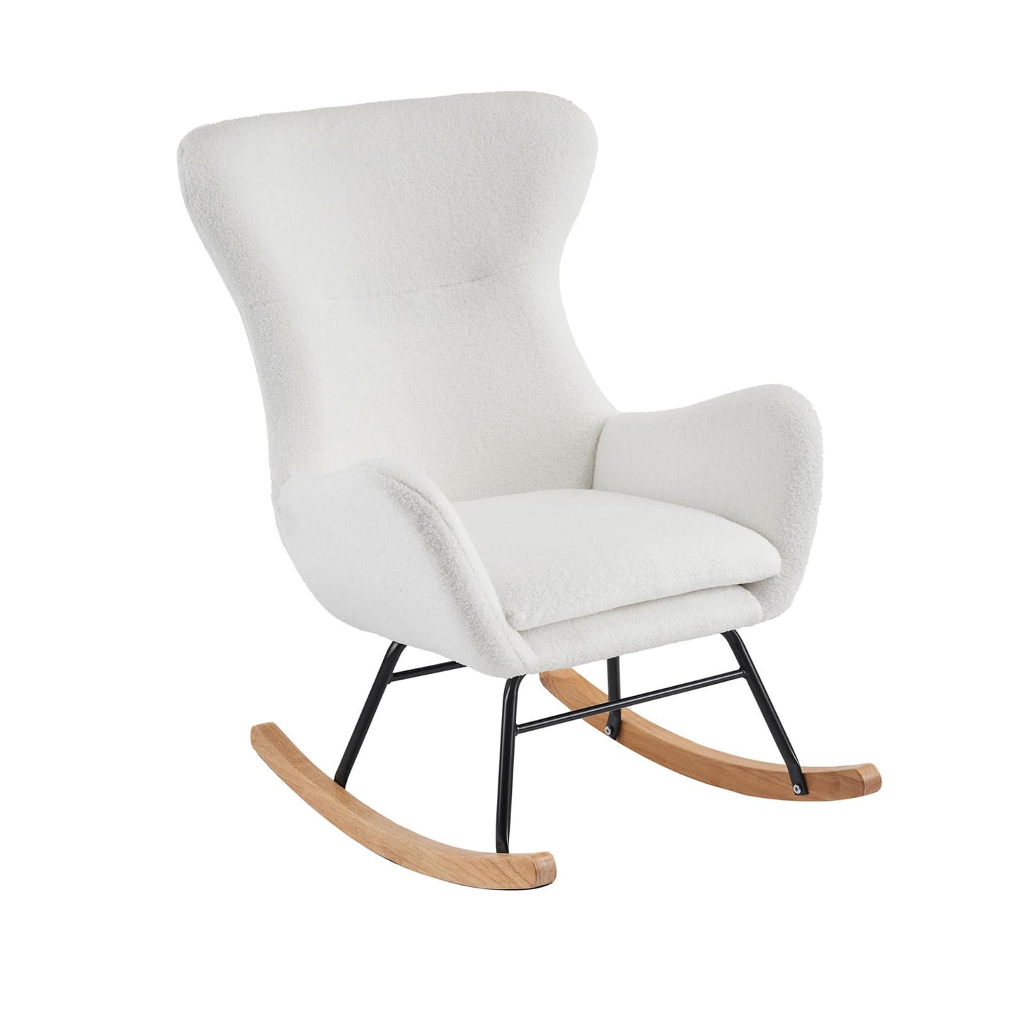 Fauteuil à Bascule, Allaitement Rocking Chair Épaissir Rembourré, Scandinave Velours Peluche Chaise Loisir avec Pieds en Bois Massif, Capacité 150 kg, pour Salon, Chambre, Balcon, 96x68x90cm