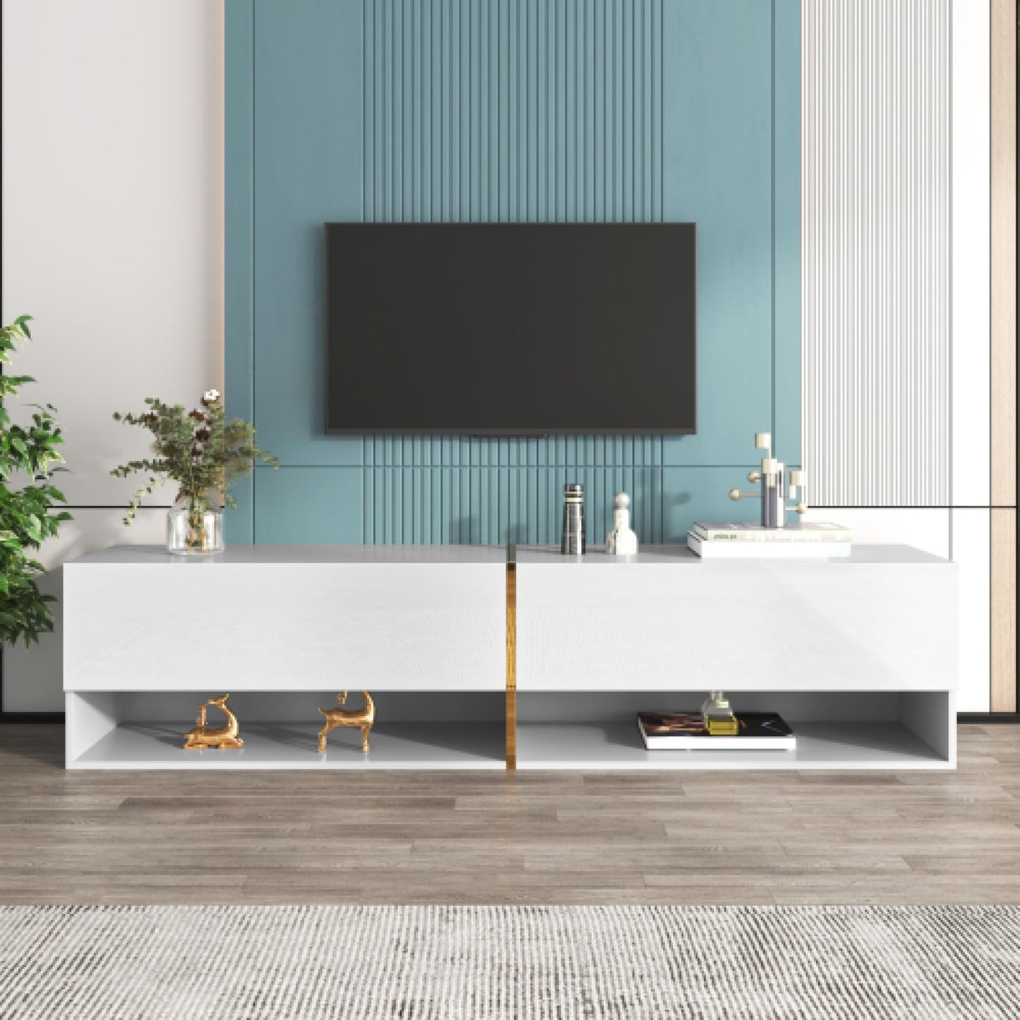 Meuble TV,meuble TV blanc pouvant être suspendu/indépendant,banc TV avec rangement combiné,meuble TV mural, table TV,meuble TV de salon,peut accueillir 60-69 pouces,taille du meuble TV 172cmx35cmx40cm
