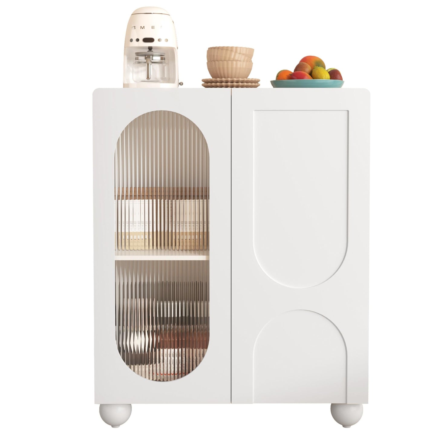 SHUGUANG 80 x 34 x 95 cm Blanc Scania-Style Buffet Cuisine Moderne Avoir Cloison Mobile, Buffet Cuisine avec Portes Vitrées,Buffet de Salon Applicables à Salon, Salle à Manger