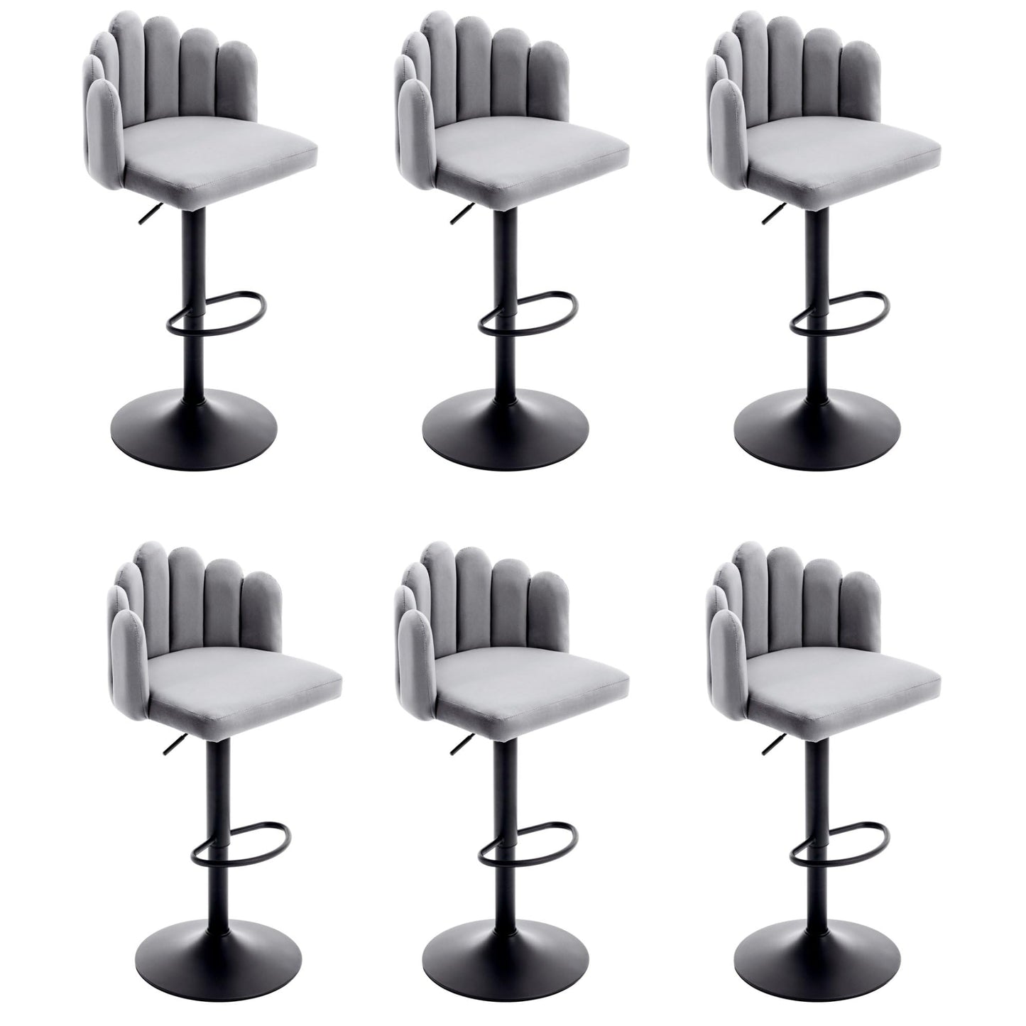 Tabouret Bar Velours Gris, Chaise de Bar lot de 6, Tabourets Réglables Hauteur (56-76 cm), Chaises Pétales avec Repose-pieds, Chaises de Loisirs Modernes, pour Restaurants, Cuisine, Comptoir, Taverne