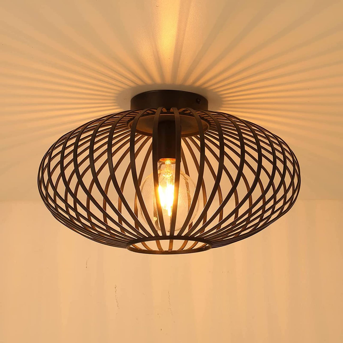 Plafonnier rétro,Plafonnier Industrielle Retro en Métal Cage Fer Noir,Plafonnier Vintage lustre Suspension Luminaire E27 pour Entrée,Porche,Couloir,Salle à Manger
