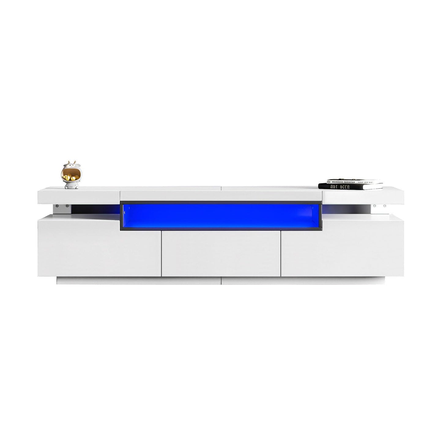 Meuble TV de 160 cm - Peut accueillir des téléviseurs de 70 à 79 pouces - Avec éclairage LED 16 couleurs - Design brillant élégant avec 3 tiroirs - Rail coulissant de qualité supérieure - 160 x 39 x