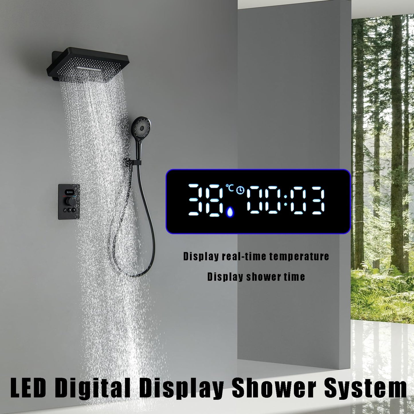 OihPaw Colonne de Douche Thermostatique Douche Encastrable Affichage Numérique Colonne de Douche Encastrable Noir Ensemble de Douche avec Pommeau de Douche,Douchette