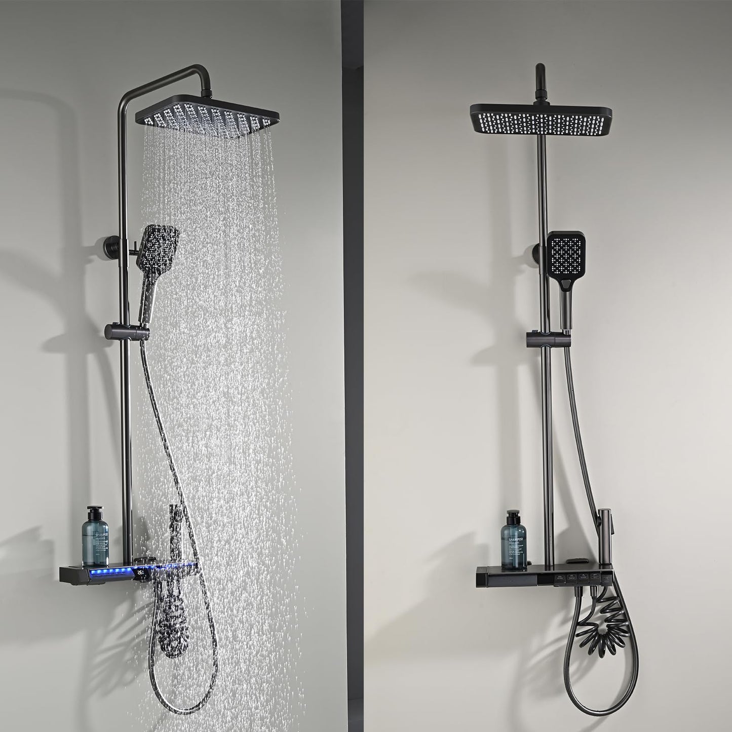 OihPaw Colonne De Douche Thermostatique Gris Ensemble de Douche 5 Fonctions Système de Douche avec Affichage Numérique LED, Douche de Tête 30x20CM, Pommeau Douche 3 Modes