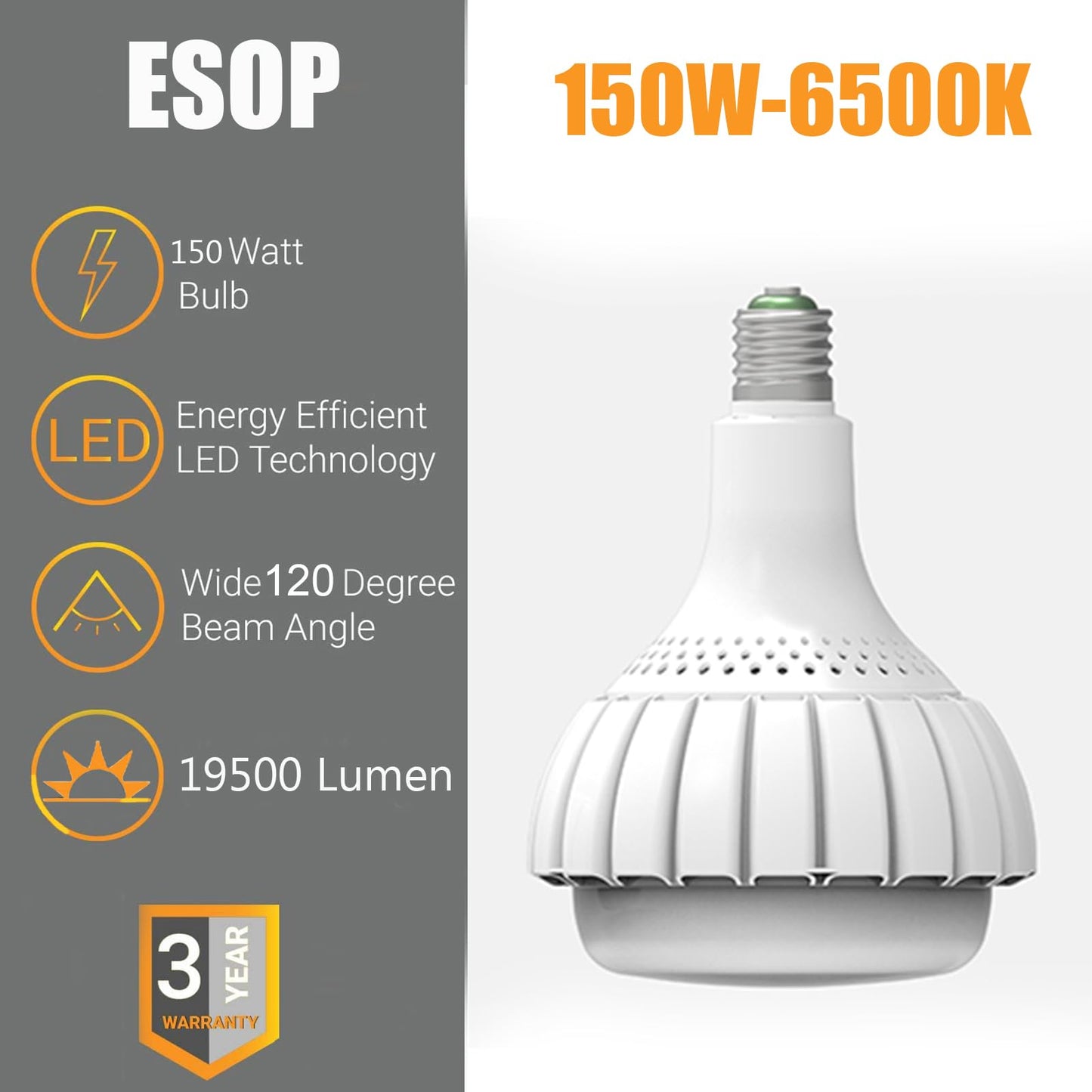 Ampoule LED E40 150W Blanc Froid avec Adaptateur E27, Équivaut Ampoules à Incandescence 1200W, 6500K 19500LM Ampoule éclairage Led Non Dimmable Lampe Industriel pour Garage Entrepôt Supermarché