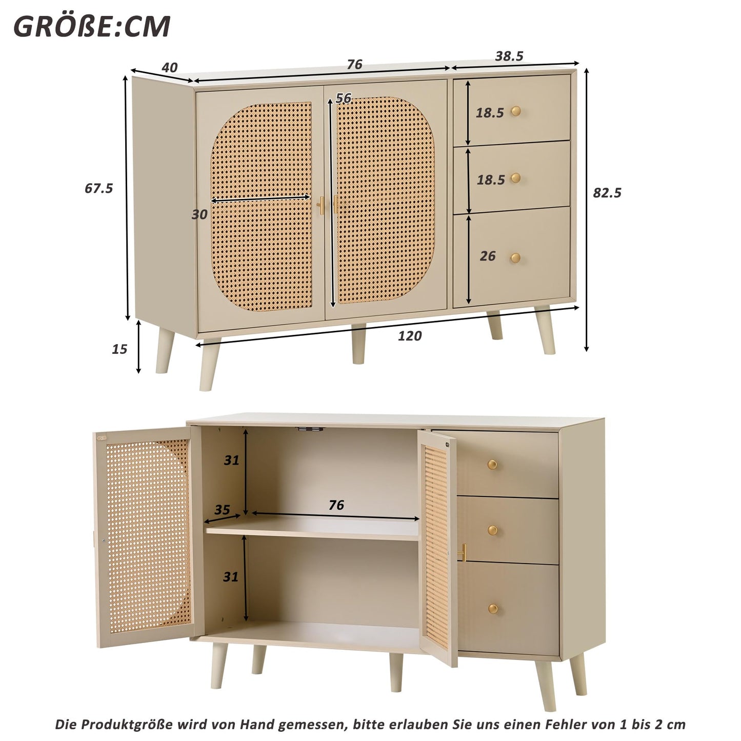 Buffet Salon Élégant Commode avec 2 Portes et 3 Tiroirs, Meuble Buffet, Grand Espace de Rangement, Bahut Blanc Cassé, Meuble de Rangement Idéal pour Chambre, Entrée, Salle à Manger, 120x40x82,5 cm