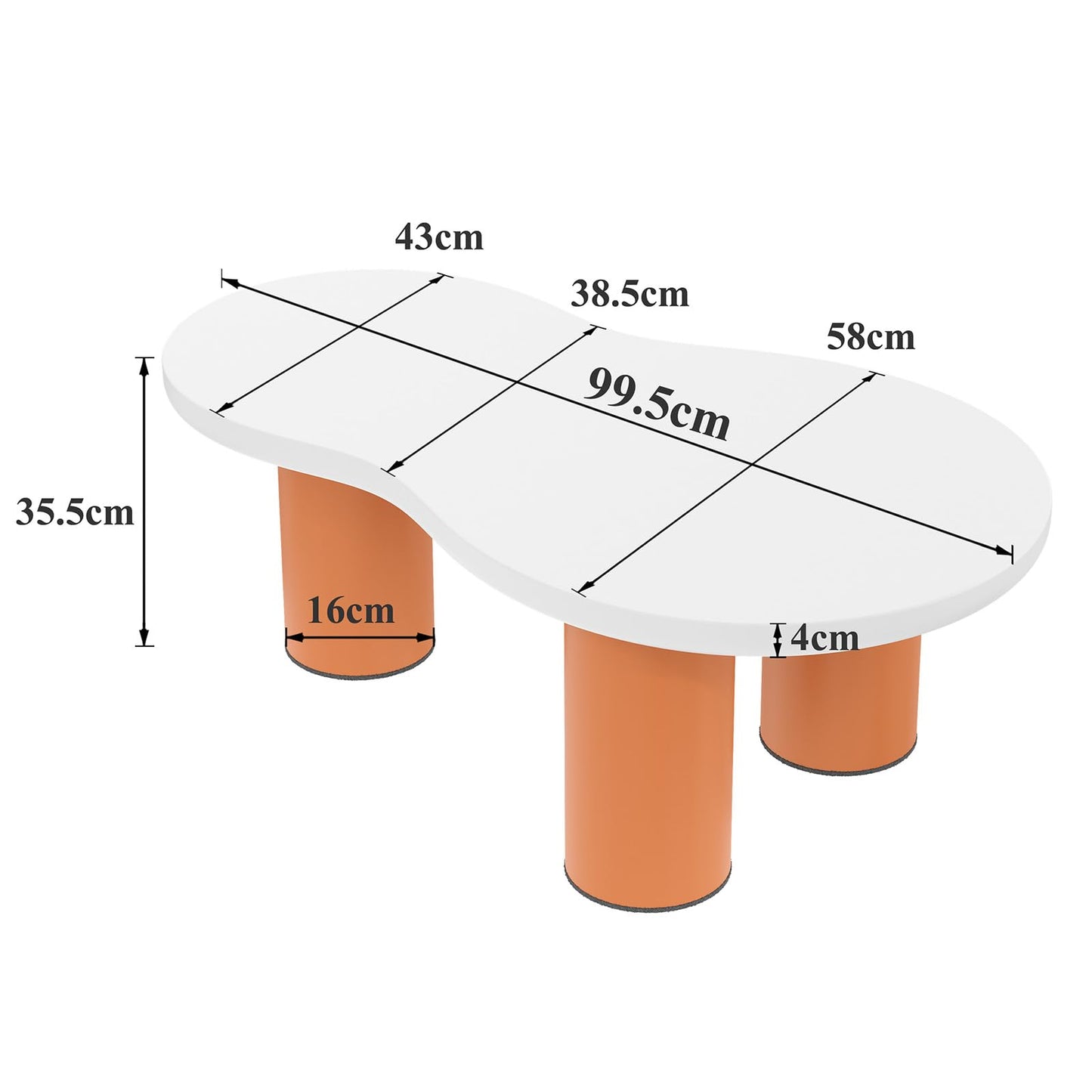 Peiaw Table Basse,Table Basse Minimaliste Moderne,Ensemble de Table Basse en Forme de Nuage,Table Basse Blanche et Orange,Colonne de Support cylindrique,Table Basse 39,8x39,8x42,2 + 99,5x58x35,5 cm