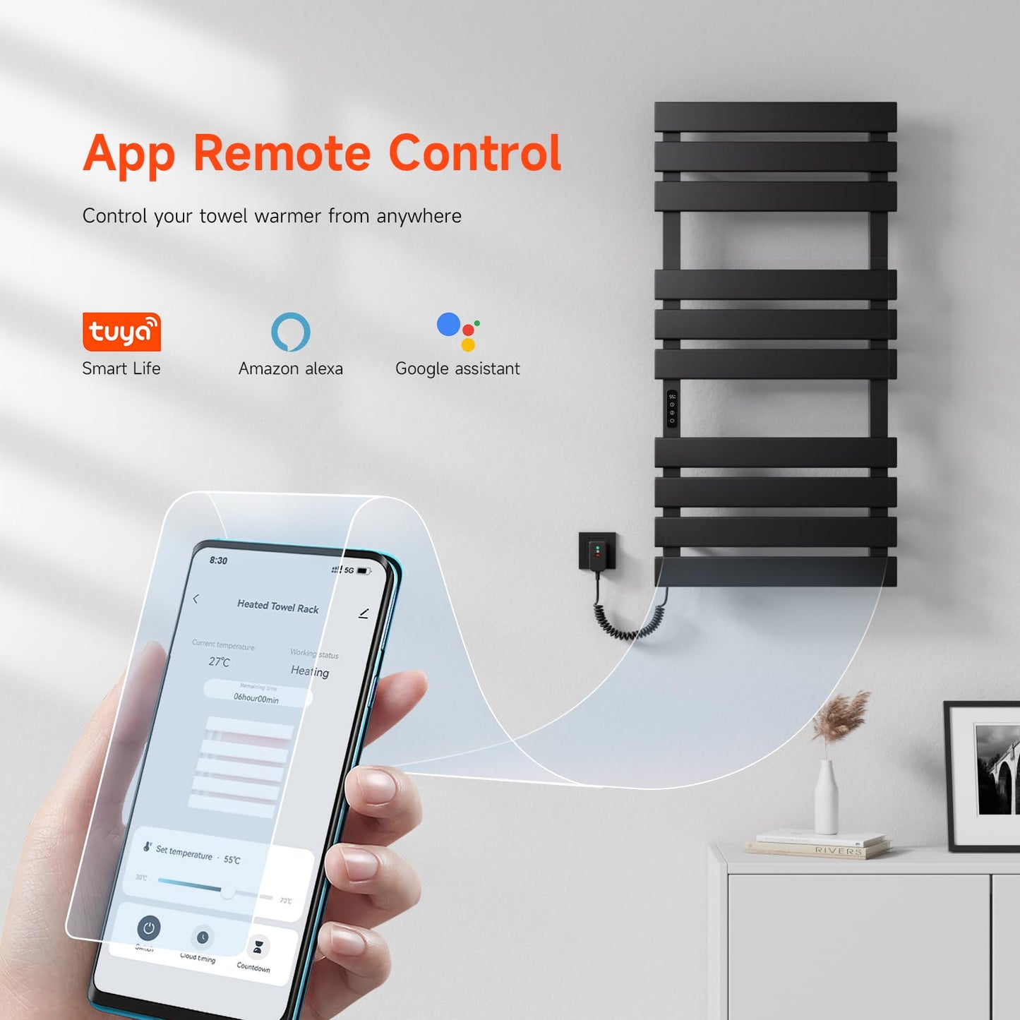 OihPaw Sèche-serviette électrique 1100x550mm 446W WIFI Porte-Serviettes électrique - Fonction de synchronisation