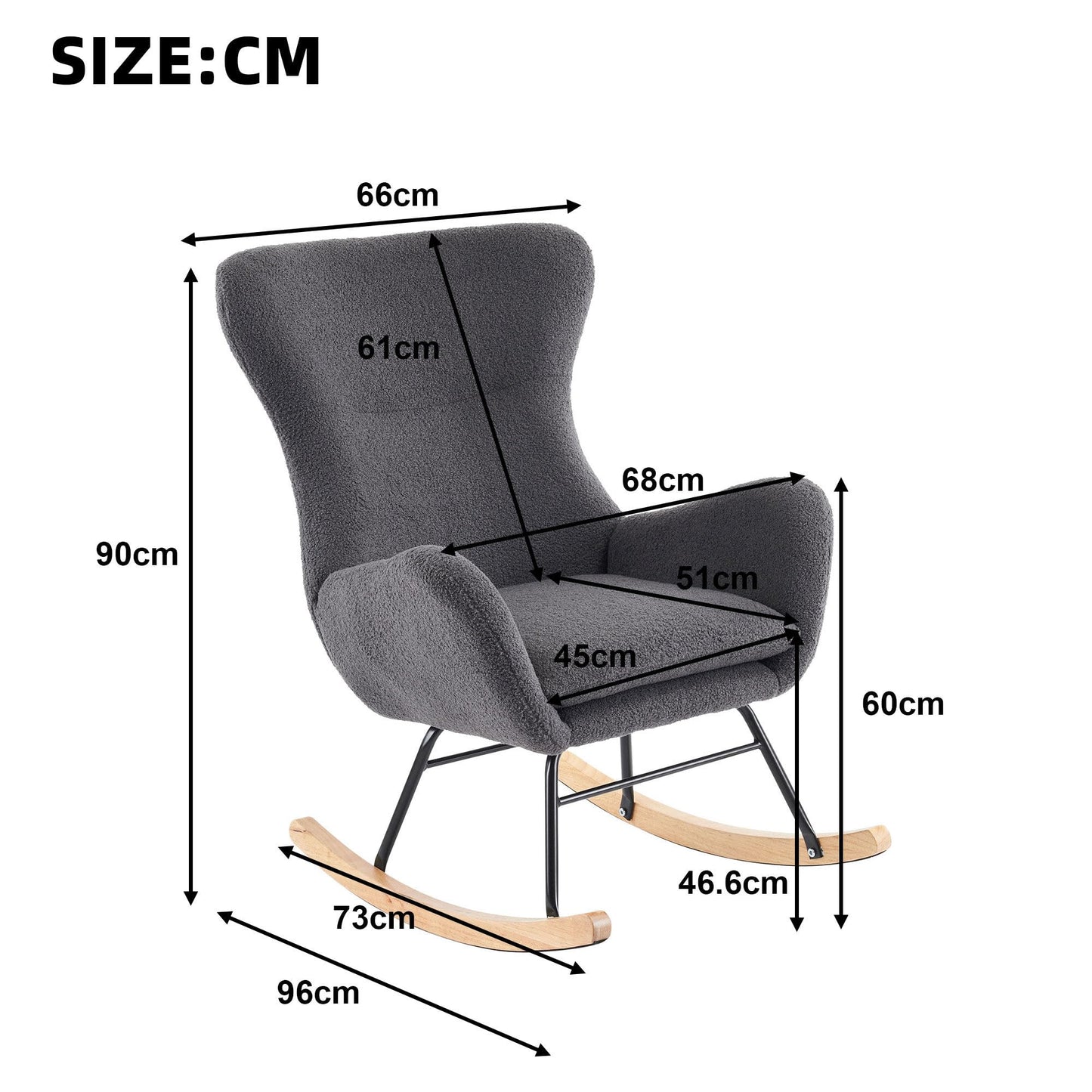 SHUGUANG Chaise a Bascule avec Cadre en Bois Massif, Fauteuil À Bascule Teddy-Fleece-Stoff, Conception Simple Chaise de Lecture Fauteuil Bascule en Vigueur Chambre à Coucher, Salon