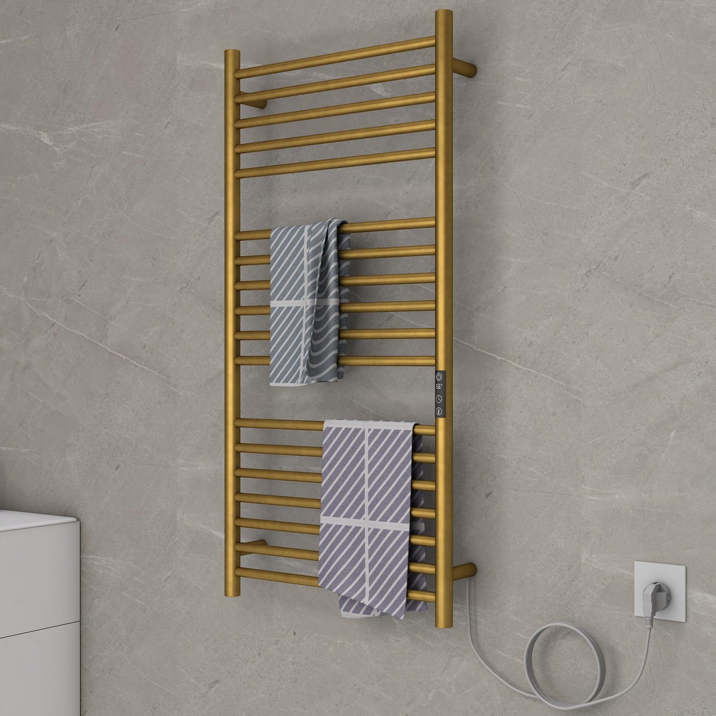 OihPaw Sèche-serviette électrique 550x1100mm 220W Porte-Serviettes Chauffant Chauffe-Serviettes Mural en Acier Carbone 30-70°C Minuterie pour Salle de Bain