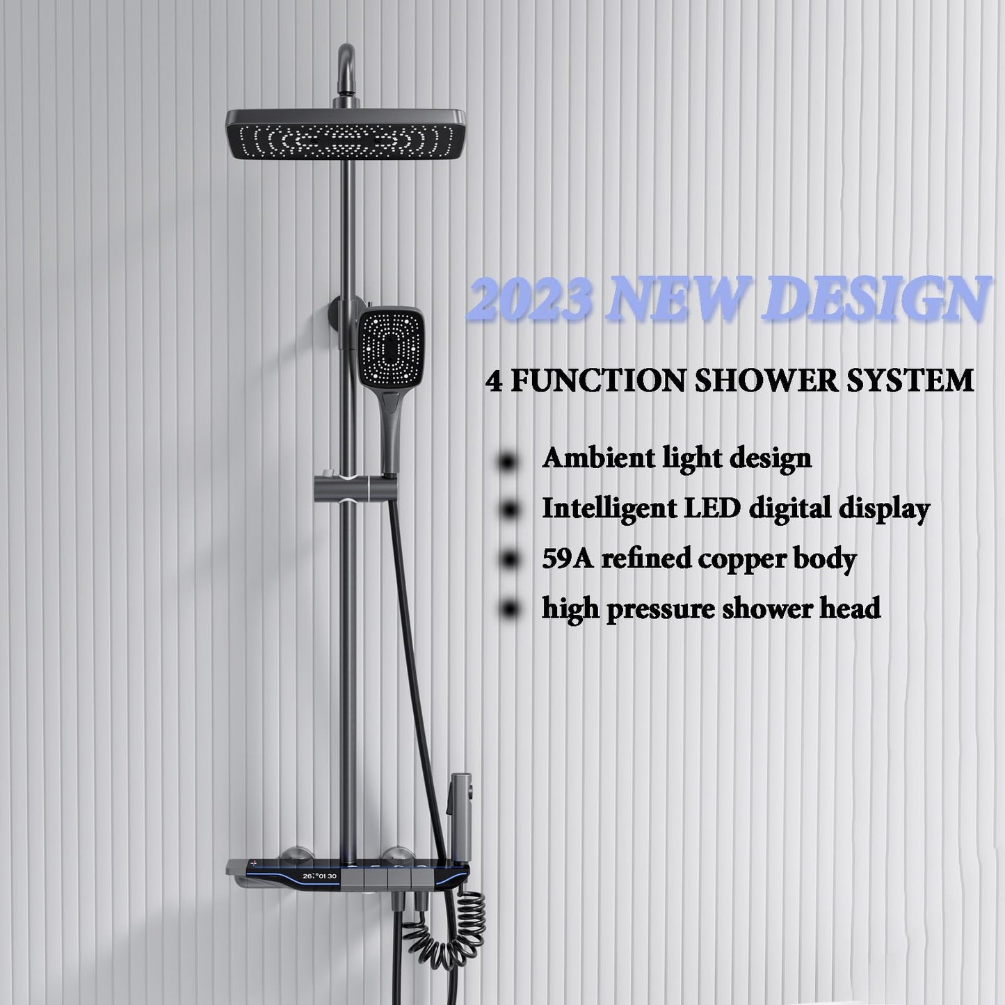 OihPaw Colonne de Douche Thermostatique Systeme de Douche Piano avec Affichage Numérique LED Ensemble de Douche Mitigeur Hauteur Réglable avec 30X21CM Douche de Tête et Douchette