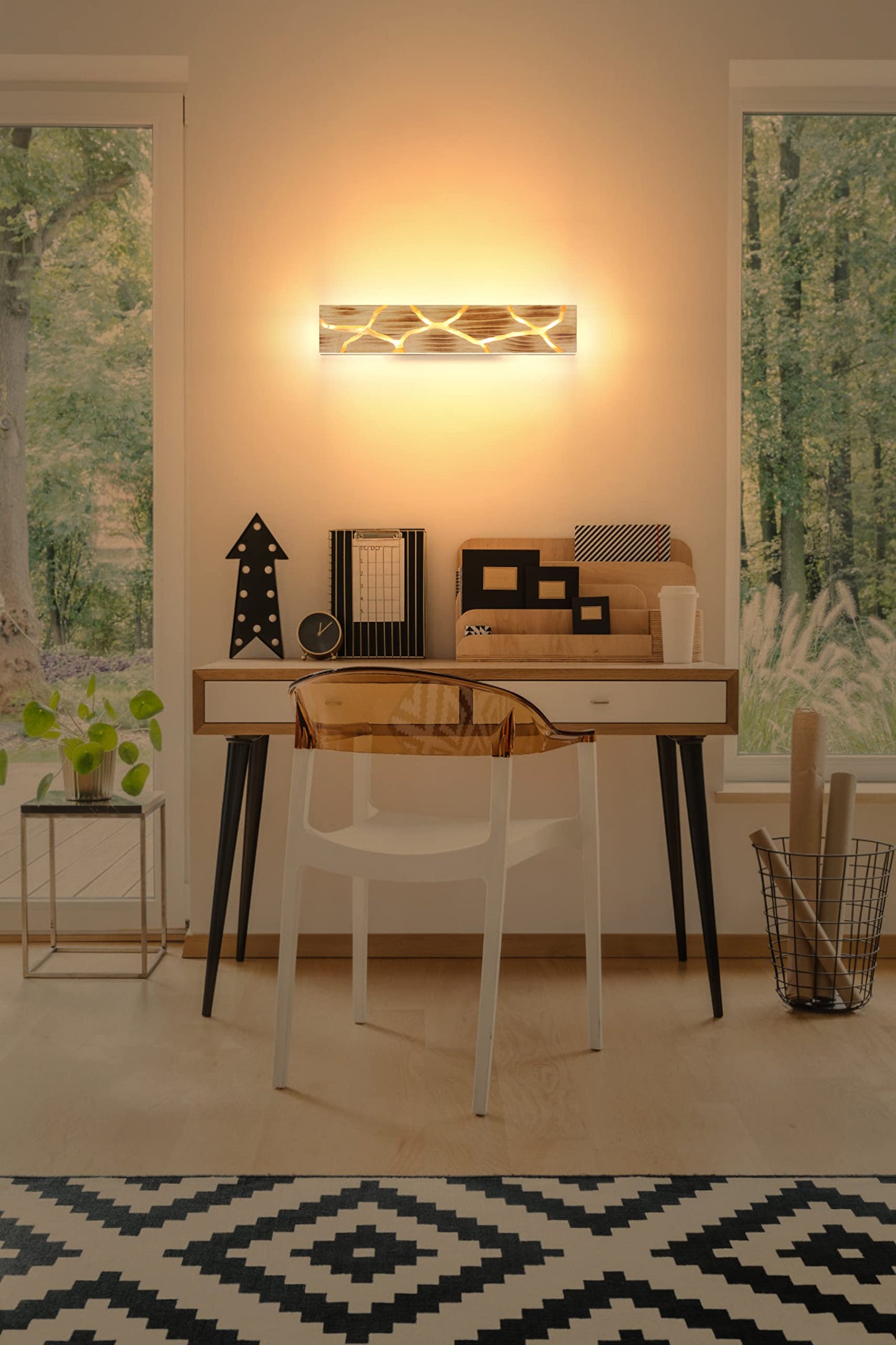 Applique Murale LED, 55 CM Intérieure Applique en Bois, 18W Lampe Murale Crack 360° Rotatif Luminaire Mural 3000K Applique Murale Intérieur 2000LM Résine Applique Murale Bois