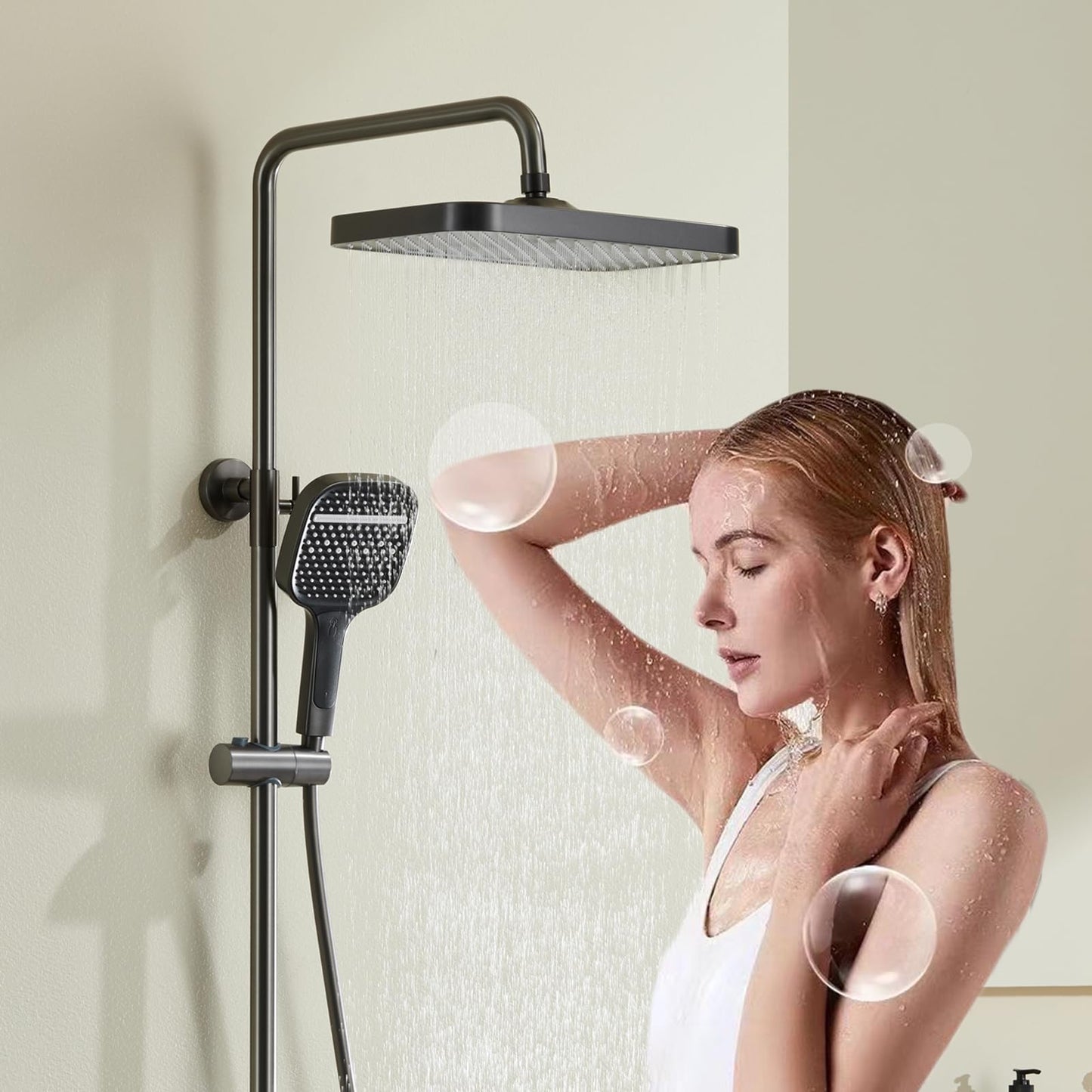 OihPaw Colonne de Douche Cascade,Piano Ensemble Douche 3 Fonctions Kit de Douche Hauteur Réglable Système de Douche Gris avec Mitigeur Cascade,Pommeau de Douche 3 Modes,Douche de Tête