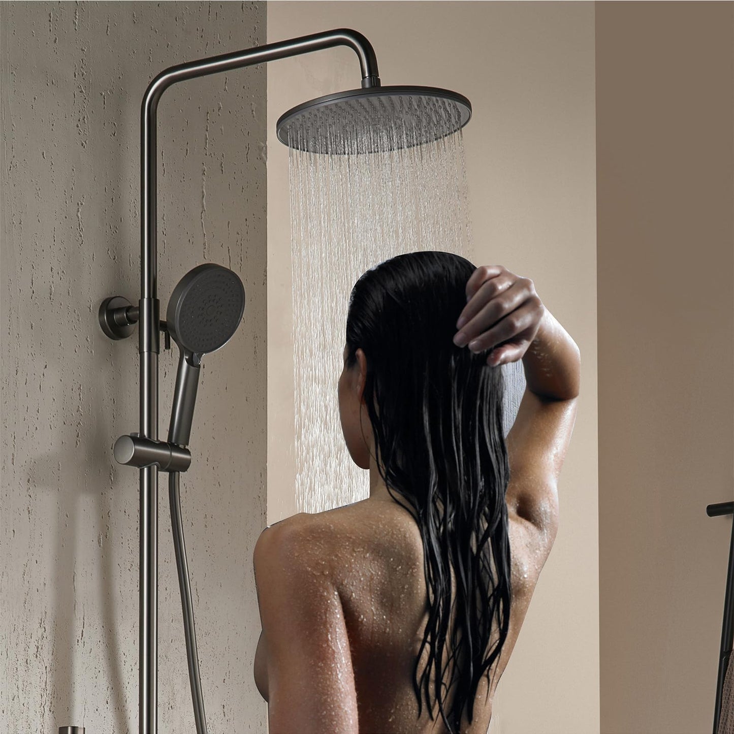 OihPaw Colonne De Douche Thermostatique, Ensemble De Douche Mural 4 Fonctions Avec Affichage NuméRique Led Pomme De Douche Ronde De 26 Cm, Douchette à Main, Robinet De Bain Cascade