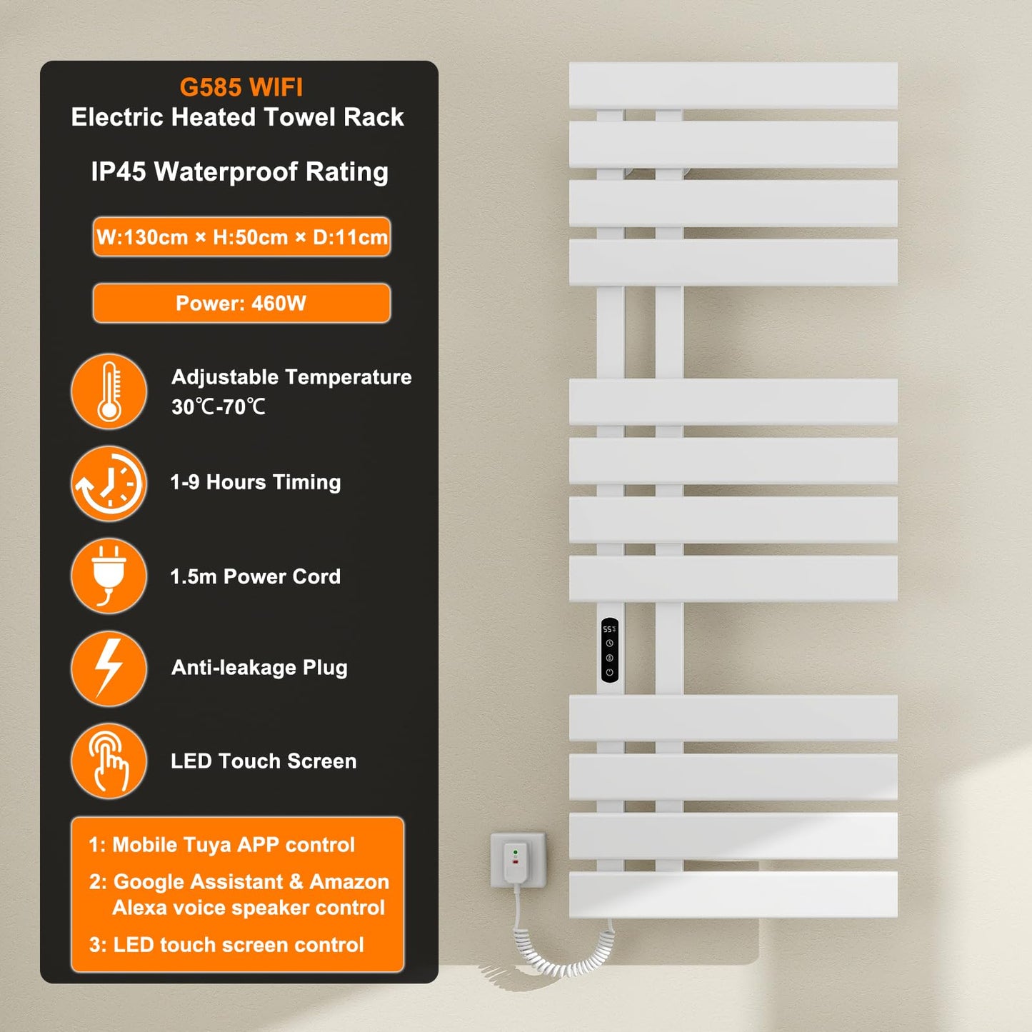 OihPaw Sèche serviette électrique,Chauffe-Serviettes à thermostat Intelligent WiFi,Porte-Serviettes électrique,Radiateur Salle de Bain