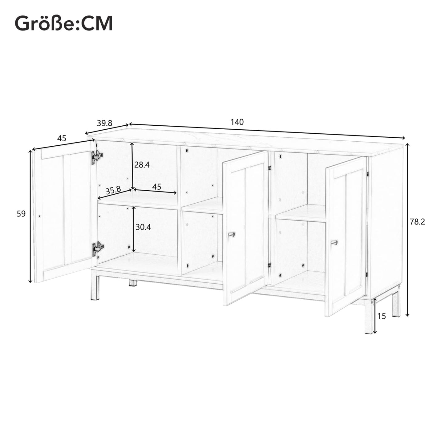 Peiaw Buffet,Armoire de Cuisine, Meuble de Rangement,Buffet de Table en marbre Noir,avec 3 Portes,Buffet avec poignées dorées et Pieds dorés,140 x 39.8X 78.2 cm,pour Cuisine,Salon et Salle à Manger