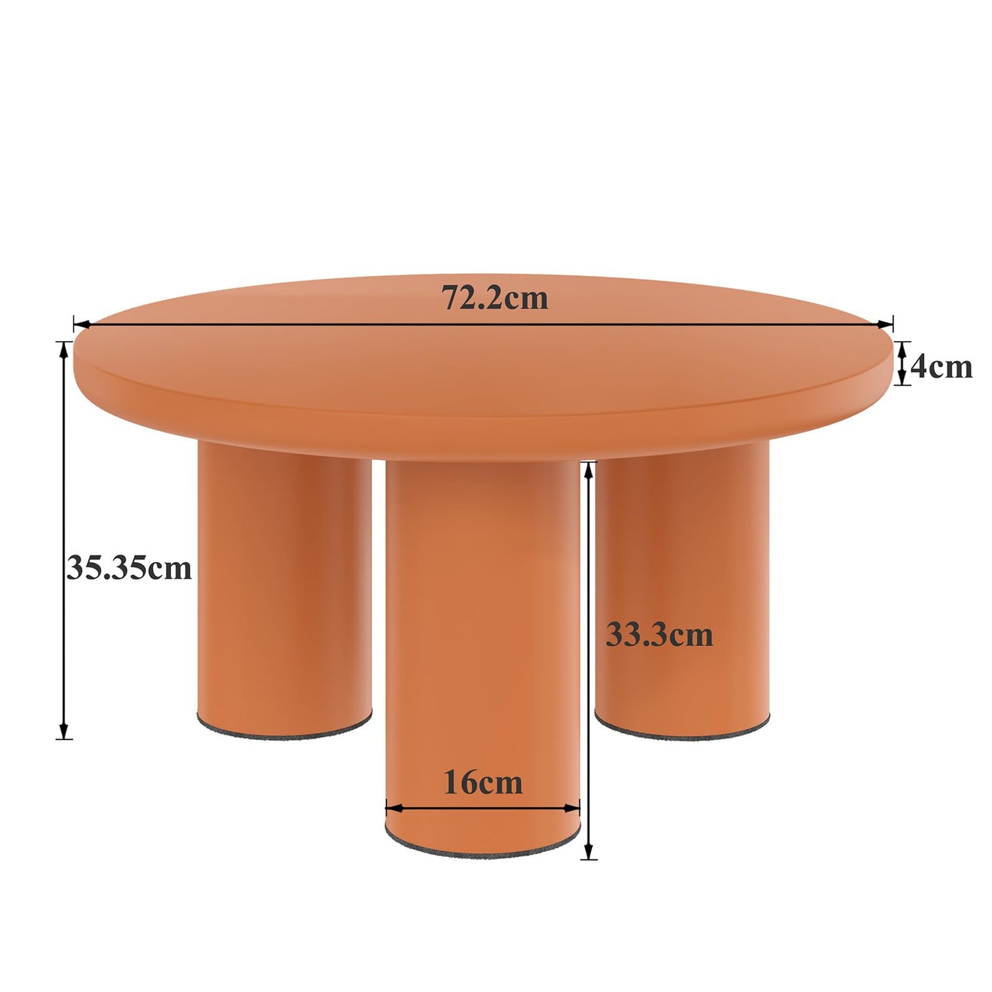 Peiaw Table Basse,Table de Salon,Table Basse Minimaliste Moderne,Table Basse Ronde,Table Basse de Salon Orange,Colonne de Support cylindrique,Table Basse diamètre 72,2 cm, Hauteur 35,35 cm
