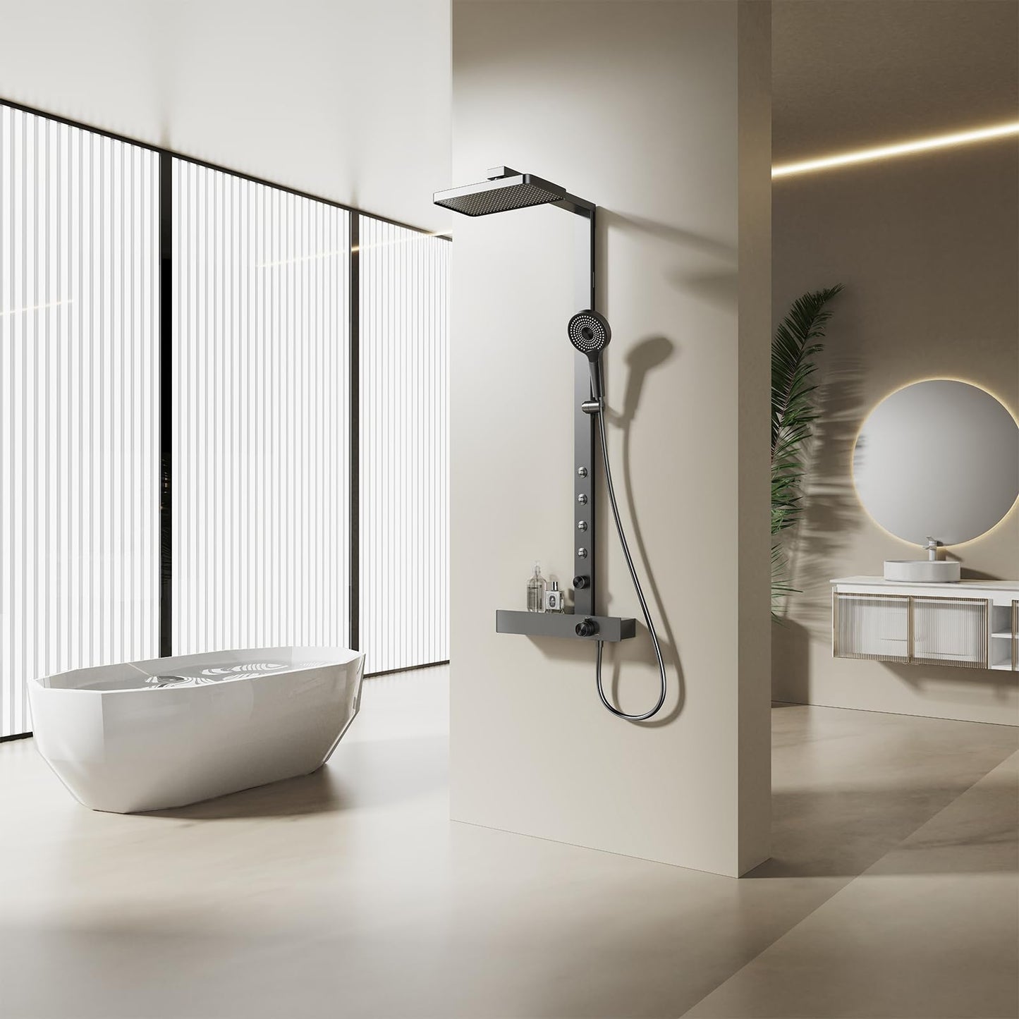 OihPaw Colonne de Douche Gris Pistolet Colonne Douche Salle de Bain Mural Colonne de Douche avec Jet de Taille,Ensemble de Douche avec 32 x 19cm Pommeau de douche,Douchette