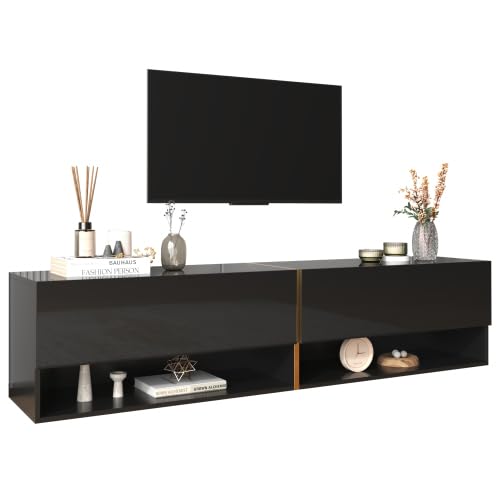 Meuble TV, Meuble TV Noir Suspendu/Autonome, Banc TV avec Rangement combiné, Meuble TV Mural, Table TV, Meuble TV de Salon, Peut accueillir 60-69 Pouces, Taille du Meuble TV 172cmx35cmx40cm