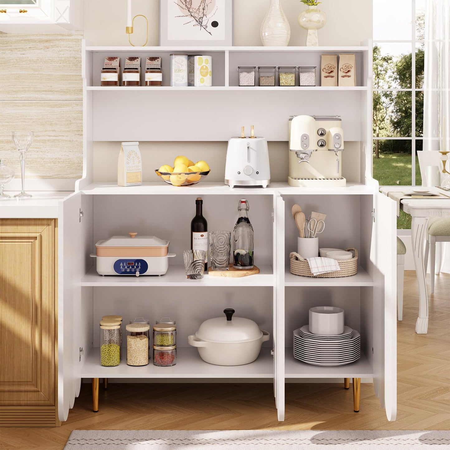 Buffet de Cuisine, Armoire de Cuisine 2 Placards Portes, Vaisselier Cuisine Anti-basculement, Meuble Cuisine Rangement Conception Ouverte, Grande Capacité, Style Simple, 120 x 40 x 151cm