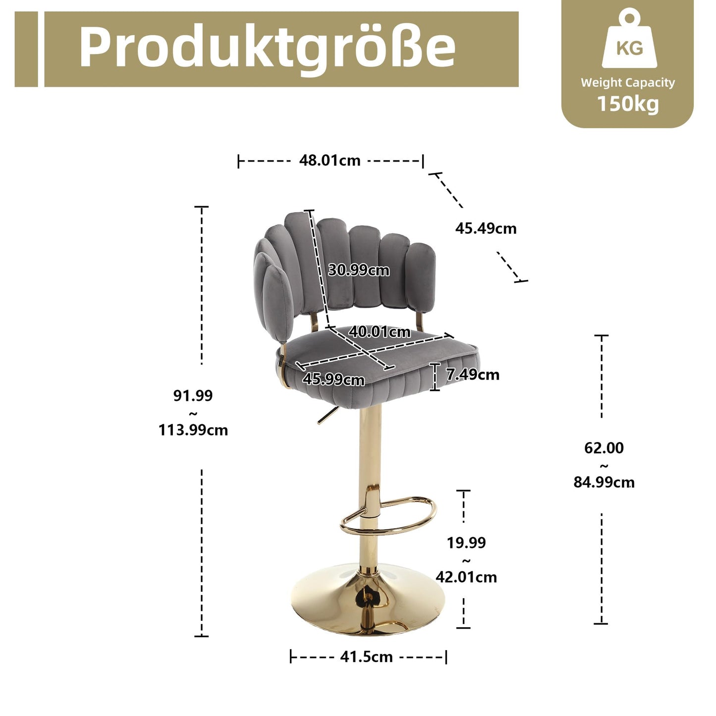 Tabouret Bar Lot de 2 Pivotants Velours Chaise de Bar à Hauteur Comptoir avec Dossier, Repose-pieds, Chaise Haute Bar Comptoir Réglables, Chaises D'îlot pour Salle à Manger, Noir/Gris/Ivoire/Émeraude