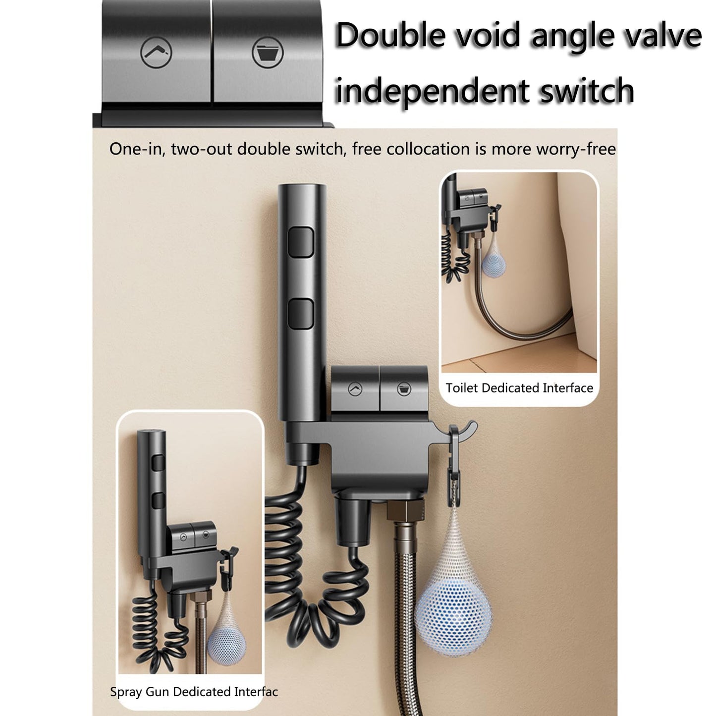 Kit Douchette Wc, Pulvérisateur De Douche, 2 Mode Pulverisateur a Main, Ensemble De Douche Bidet Avec 1-in-2-out Interrupteur À Double Commande Laiton Valve G1/2" Pour L'hygiène Personnelle