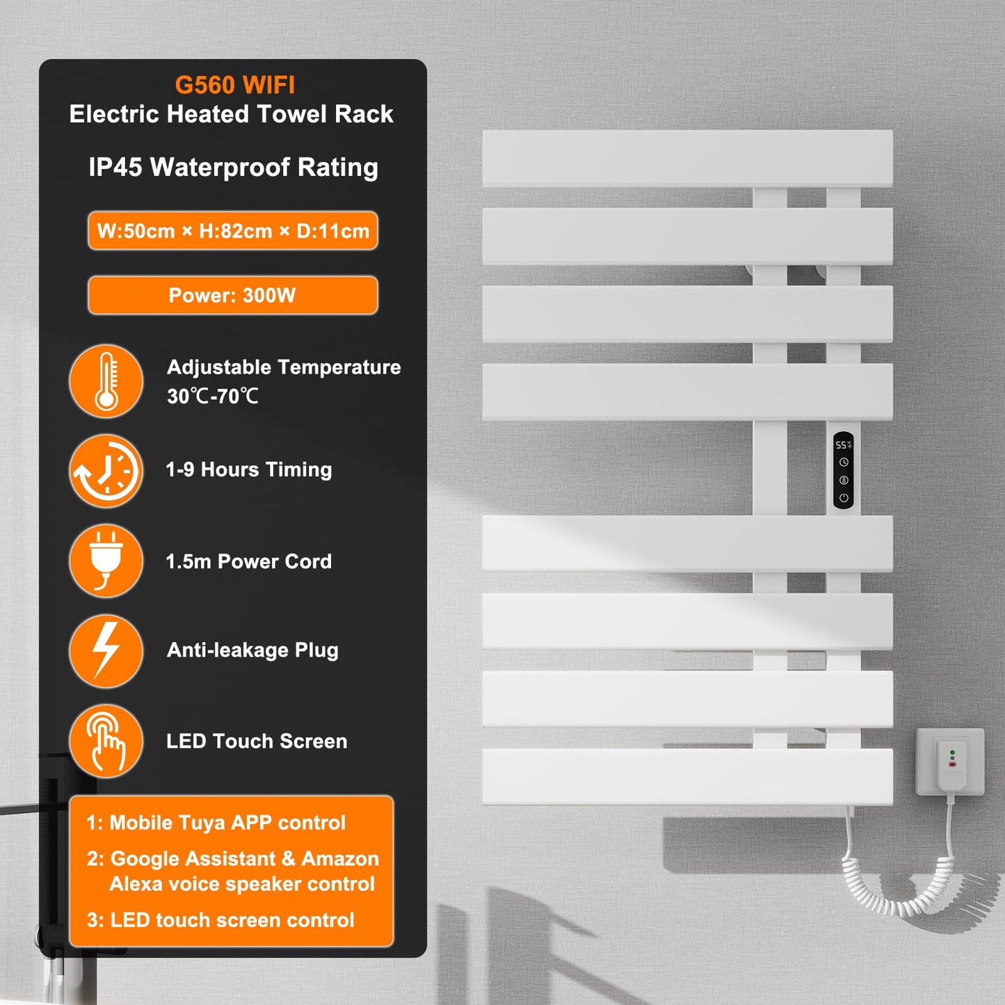 OihPaw Sèche serviette électrique,Chauffe-Serviettes à thermostat Intelligent WiFi,Porte-Serviettes électrique,820X500 cm - G560