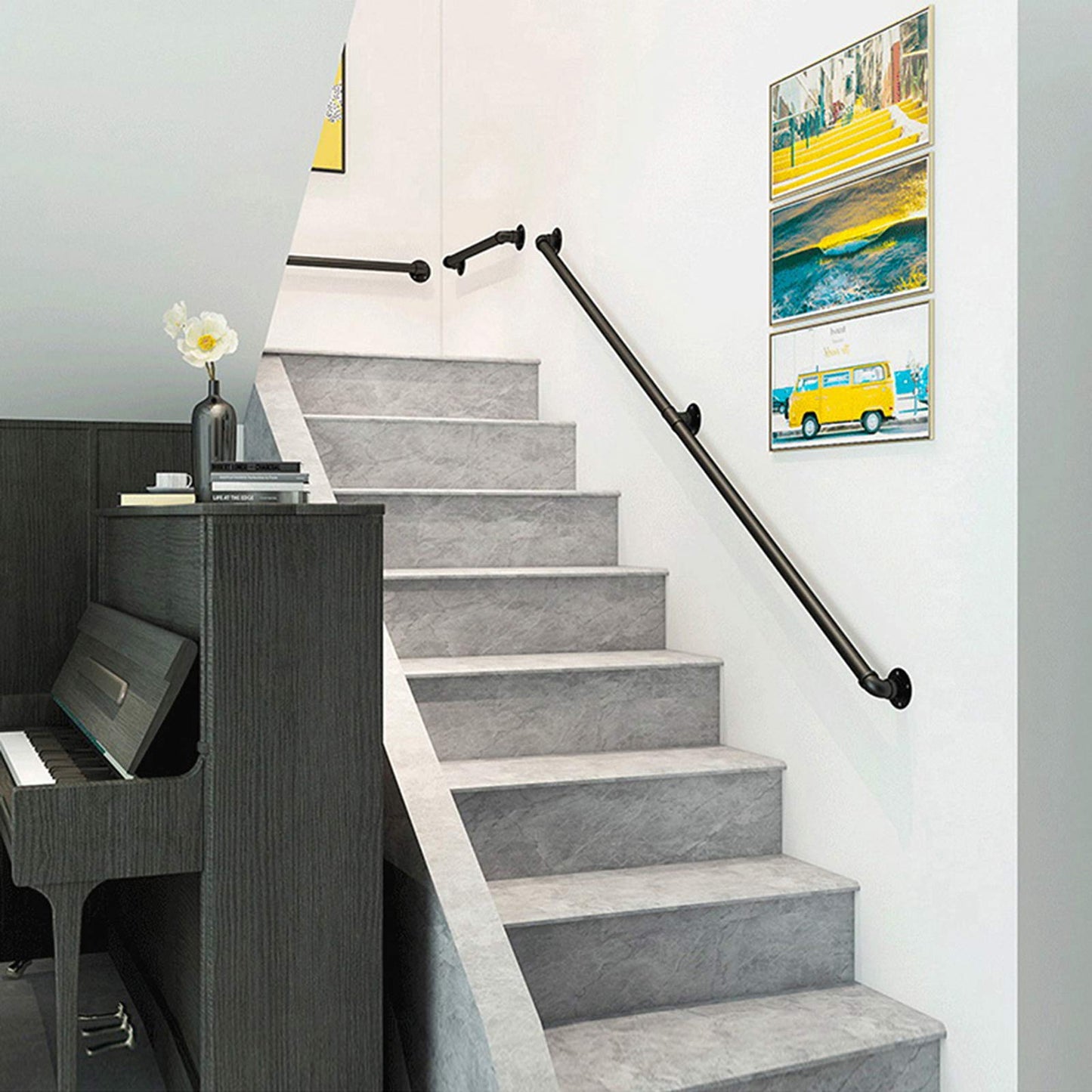 Main courante, main courante pour escalier noir,Rampe d'escalier,rampe escalier de Barre de Garde de rétro de Tuyau de Fer de Vent Industriel,pour les escaliers,les murs,loft,couloir