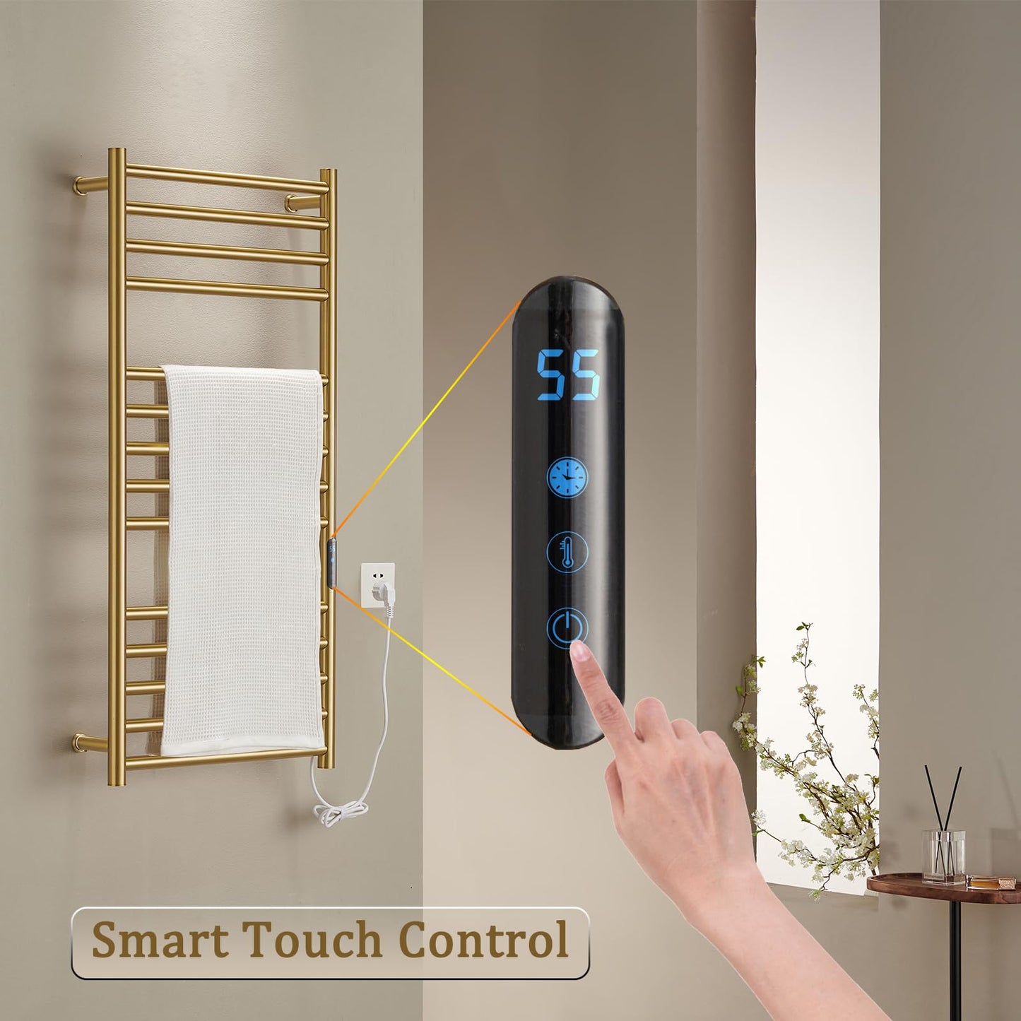 Seche Serviette Electrique Or, 162 W Chauffe-Serviettes 110x52x12 cm Porte-Serviettes Chauffant Électrique Mural Température Constante Intelligente Radiateur de Salle de Bain, Plug in