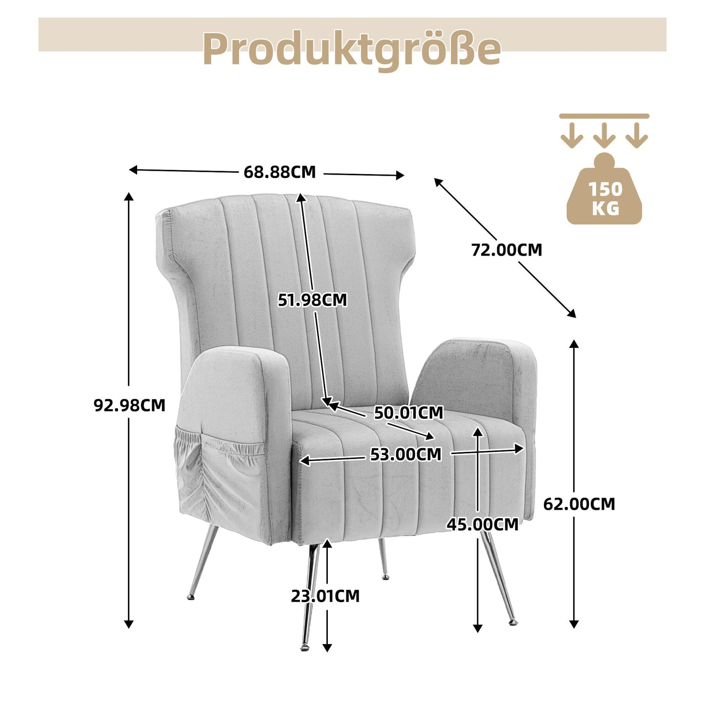 SHUGUANG Fauteuil Confortable Velours, Fauteuil Salon Confortable Chaise Coiffeuse avec Pieds Métalliques Dorés, Forme de Chaise Cigare Chaise de Lecture en Vigueur Chambre à Coucher, Salon