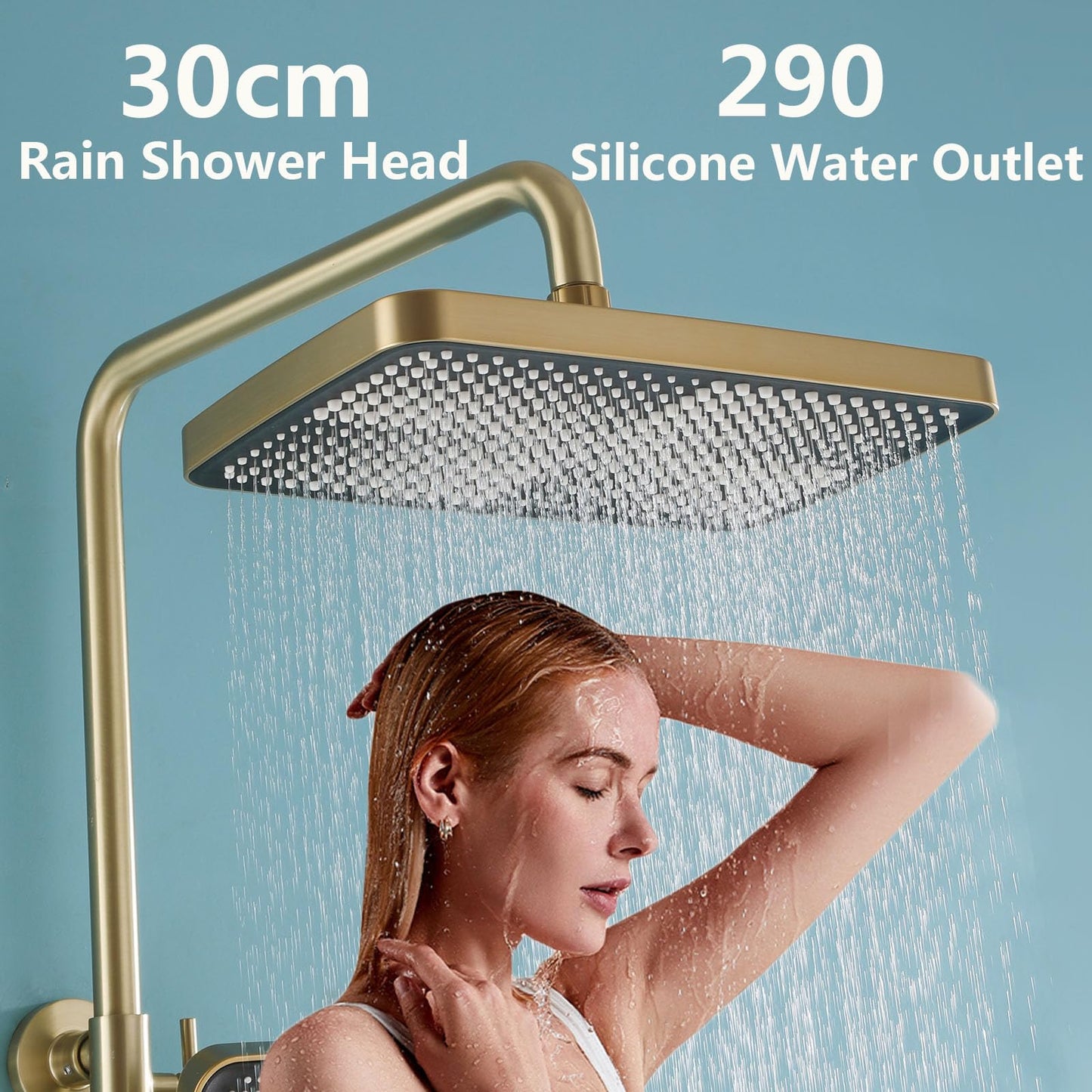 OihPaw Colonne de Douche Thermostatique avec Mitigeur,Système de Douche Affichage Numérique Kit de Douche Réglable Hauteur Ensemble Douche avec Douche de Tête,Or Brossé