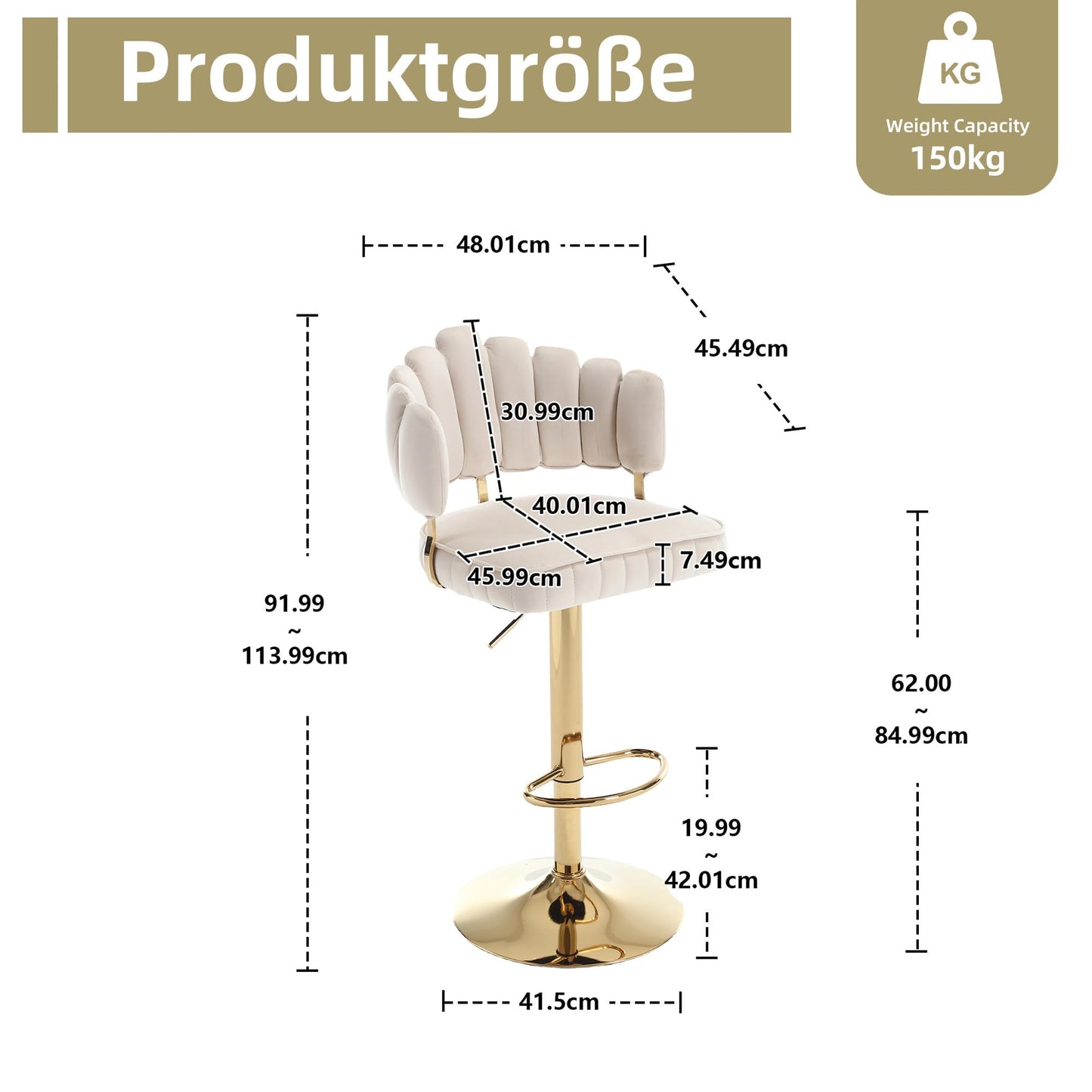 Tabouret Bar Lot de 2 Pivotants Velours Chaise de Bar à Hauteur Comptoir avec Dossier, Repose-pieds, Chaise Haute Bar Comptoir Réglables, Chaises D'îlot pour Salle à Manger, Noir/Gris/Ivoire/Émeraude