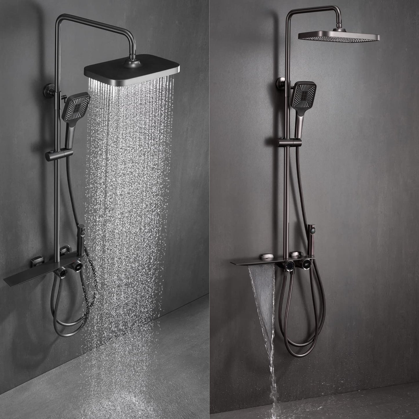 Colonne de Douche avec Mitigeur, Système de Douche avec Affichage Numérique LED Ensemble de Douche avec 32 * 20CM Pomme de Douche e Douchette à 3 Modes,Bec Baignoire