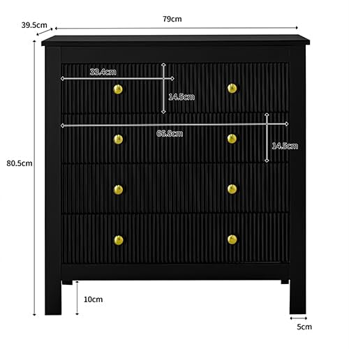 Peiaw Commode,Noir bahut de Salle a Manger,Commode Verticale à 5 tiroirs,Commode avec poignées dorées, casier, Meuble à Chaussures 79 x 39.5 x 80.5 cm, adapté pour Balcon, Chambre et Bureau