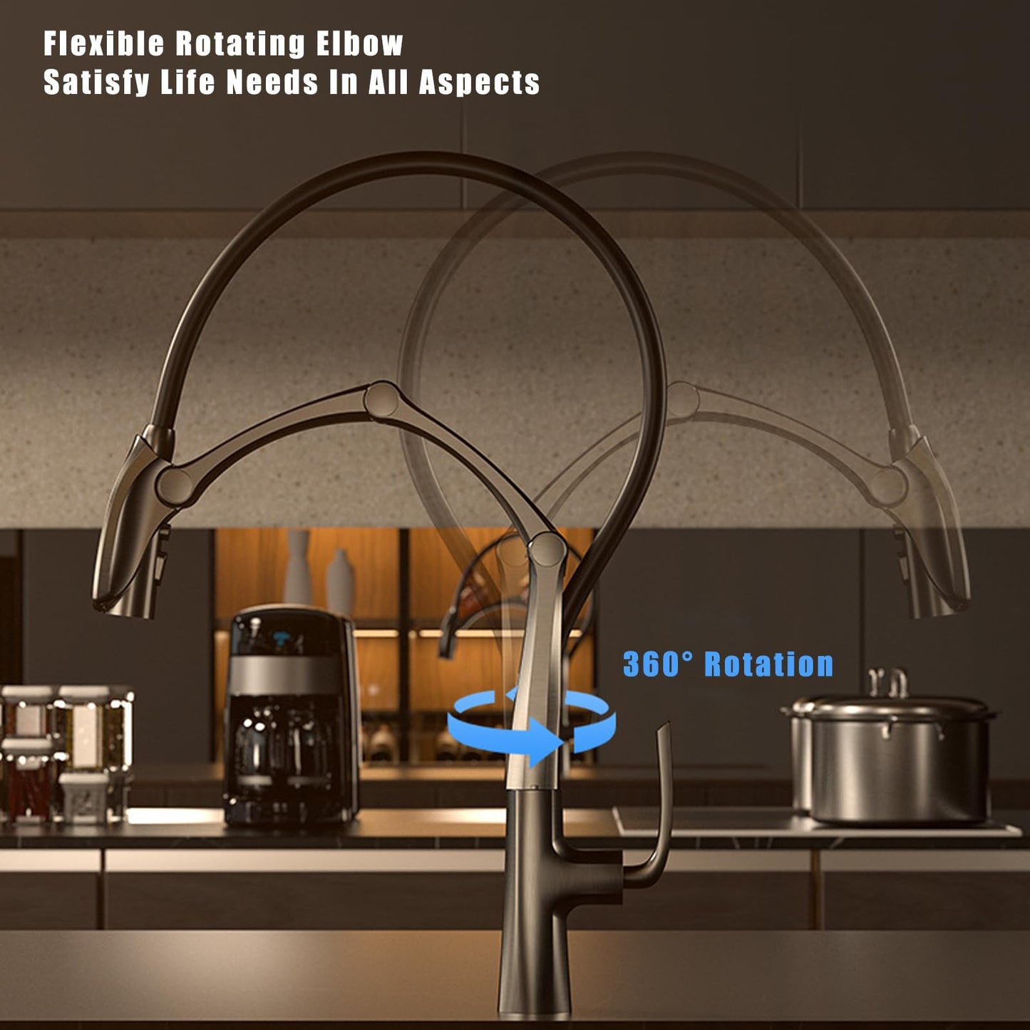 Robinet Cuisine Sans Contact, Robinet De Cuisine Avec Douchette Rotatif à 360° Et Affichage De La TempéRature à Led, Mitigeur Cuisine Touchless Sensor 3 Modes D'éCoulement De L'Eau, Laiton (Gris)
