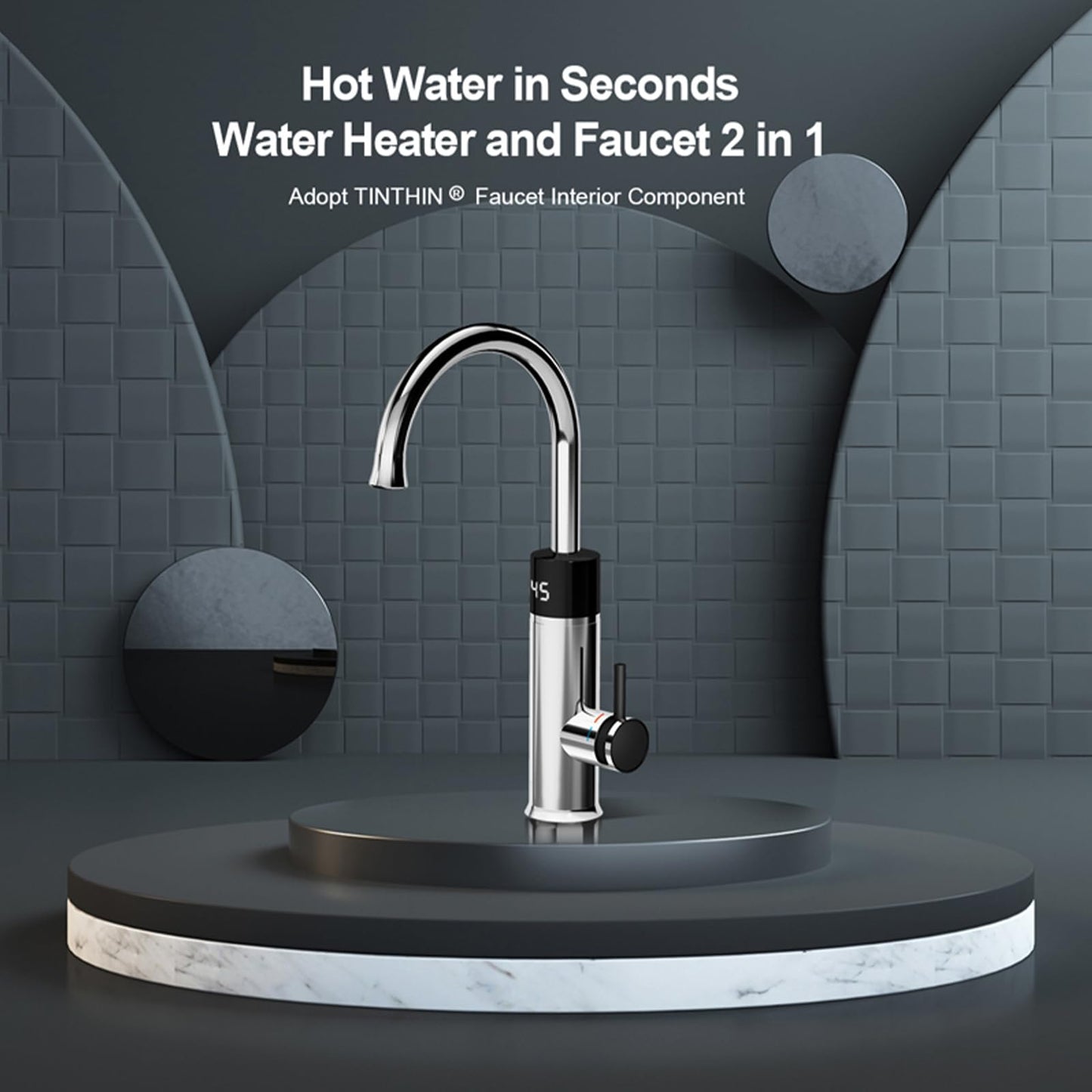 Robinet Électrique Сhauffe-Eau Instantané 3200W, Robinet électrique de cuisine avec Affichage de la température à LED, Robinet Pivotant à 360°