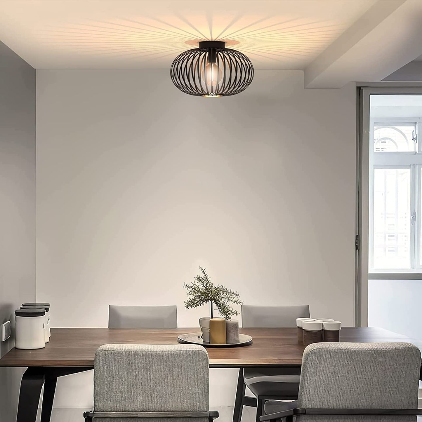 Plafonnier rétro,Plafonnier Industrielle Retro en Métal Cage Fer Noir,Plafonnier Vintage lustre Suspension Luminaire E27 pour Entrée,Porche,Couloir,Salle à Manger