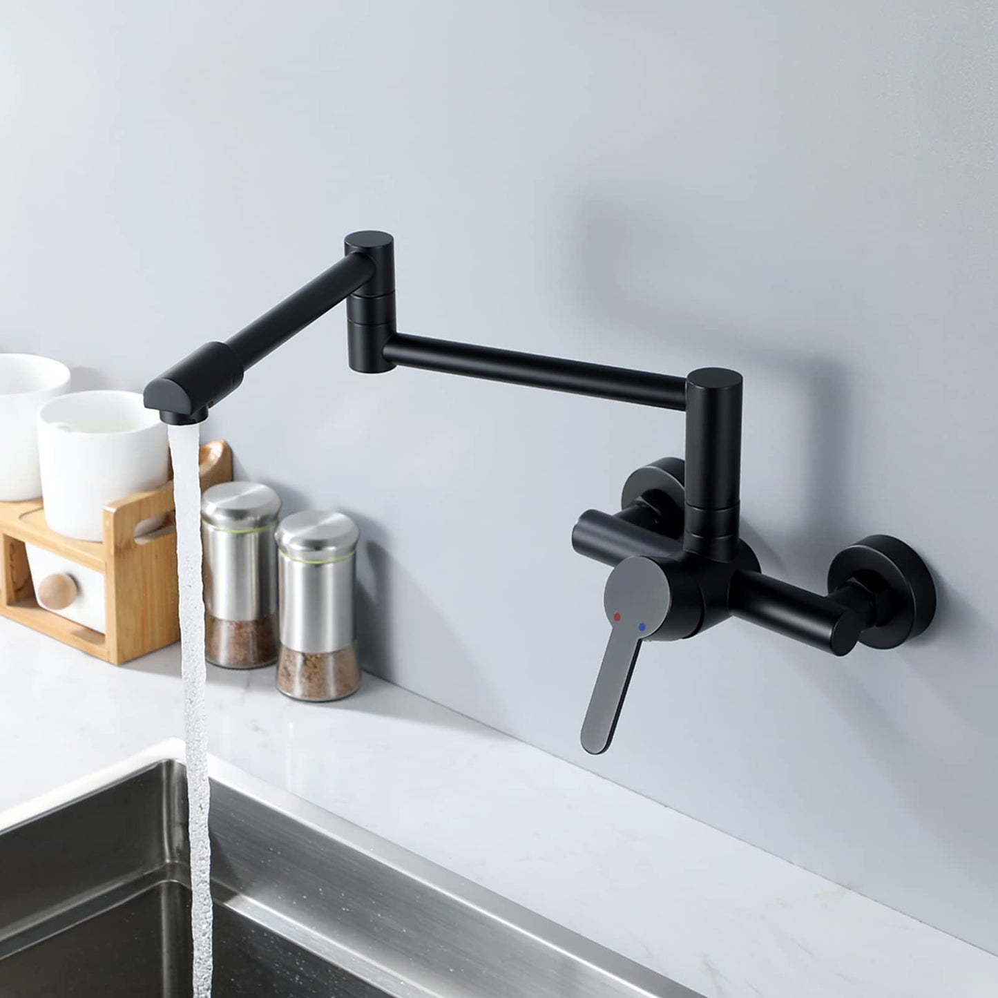 Robinet de Cuisine, Or Rose Robinet Mitigeur Mural Monocommande avec Bras Oscillant et Chaude et Froide Réglable Robinet Évier Rotatif à 360° pour Salle de Bain et Cuisine Laiton